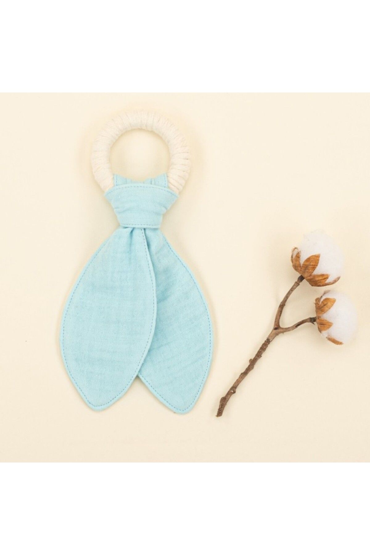 Yunikobaby-Teether - Pacifier Strap - Drool Bib Set - Four Layer Turquoise Muslin 6