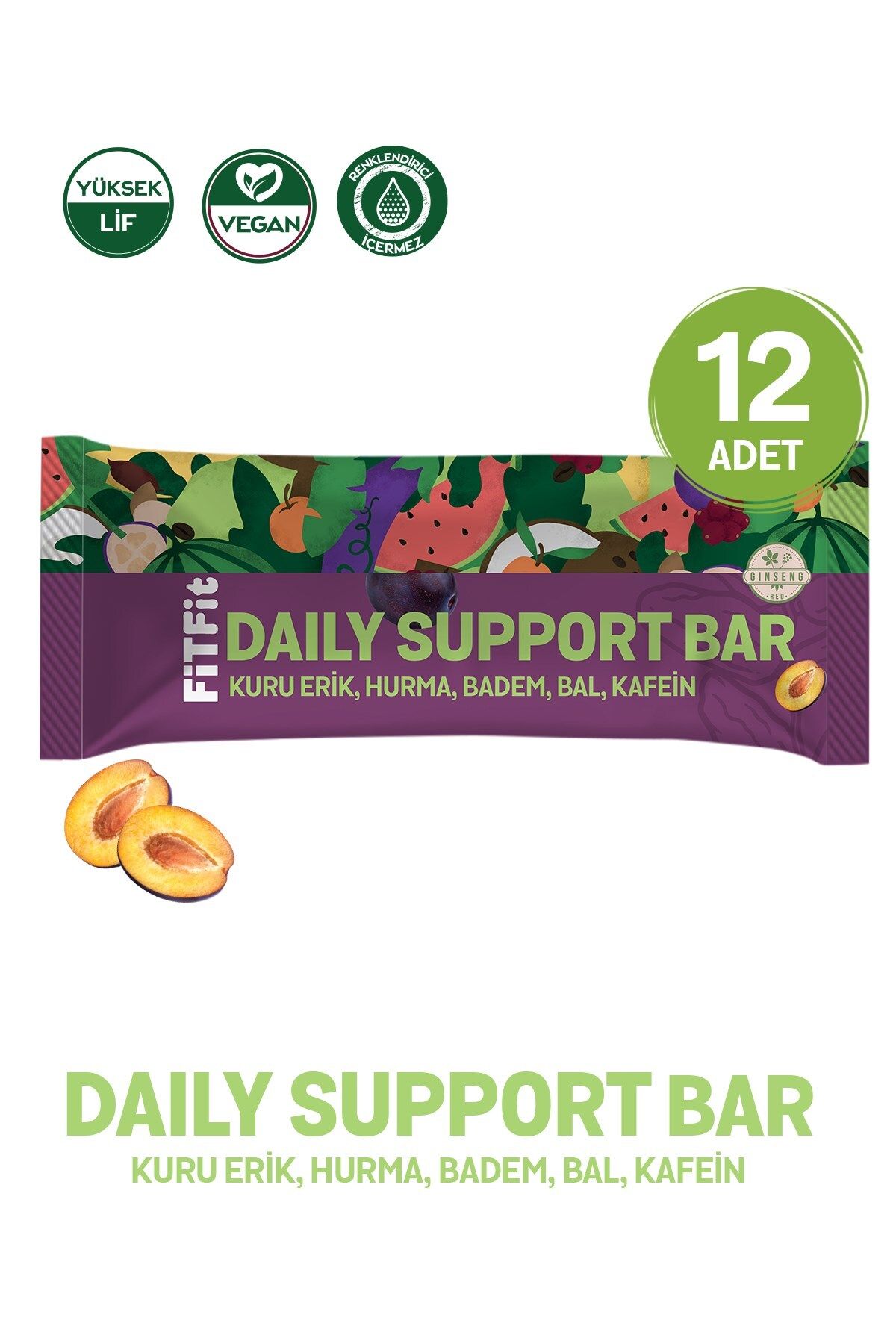 FitFit Daily Support Bar Doğal , Glutensiz ve Sağlıklı Atıştırmalık 35GR X 12 ADET