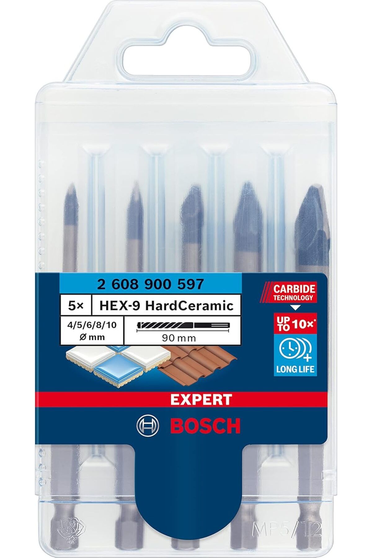 STOREMAX jvnnastore Professional 5 parça Expert HEX-9 HardCeramic Matkap Ucu Seti (Sert fayanslar, Ø 4-10 m