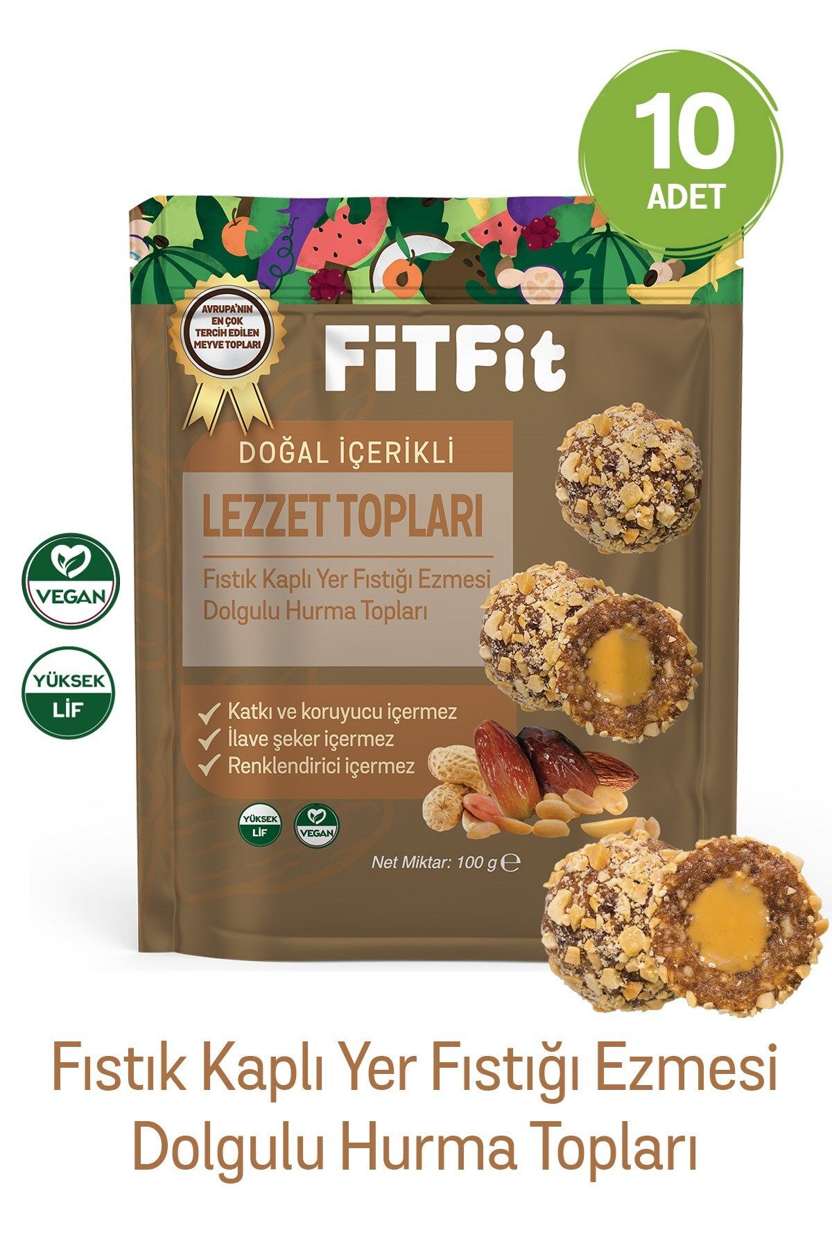 FitFit Fıstık Kaplı Yer Fıstığı Ezmesi Dolgulu Hurmalı Meyve Topları Glutensiz, ve Sağlıklı Doğal At