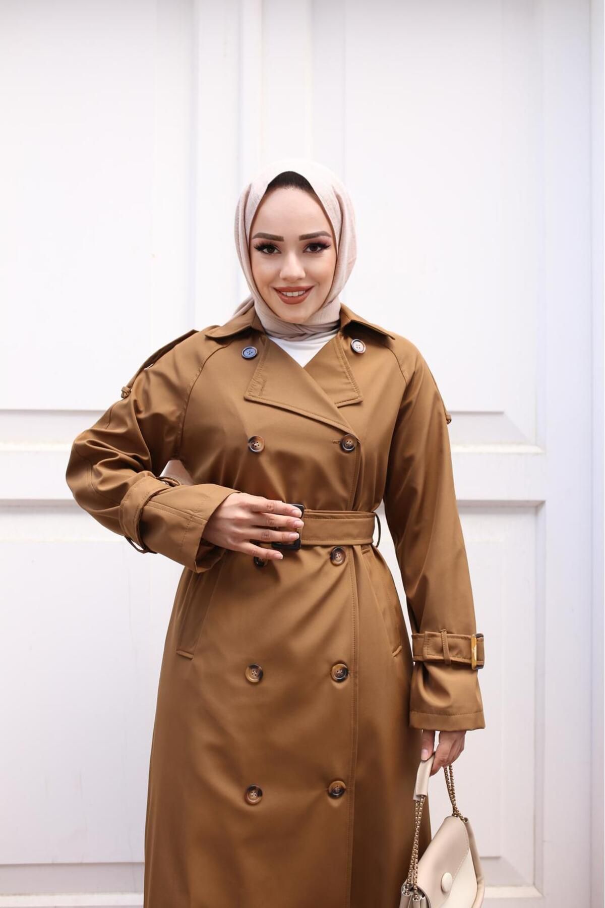 ELBİSHE-Trench Coat with Button and Belt Detail 1