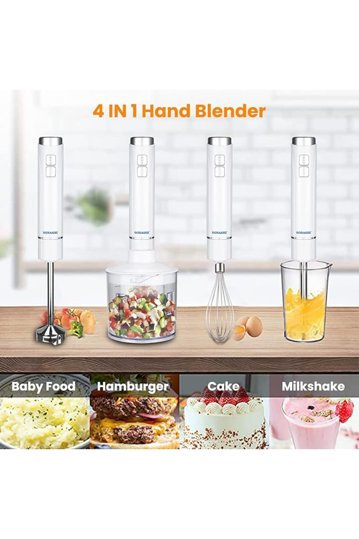 sonashi-SHB-185JCW 4-in-1 Hand Blender | 250W | Chopper, Whisker, 700ml Beaker, Speed Control 4