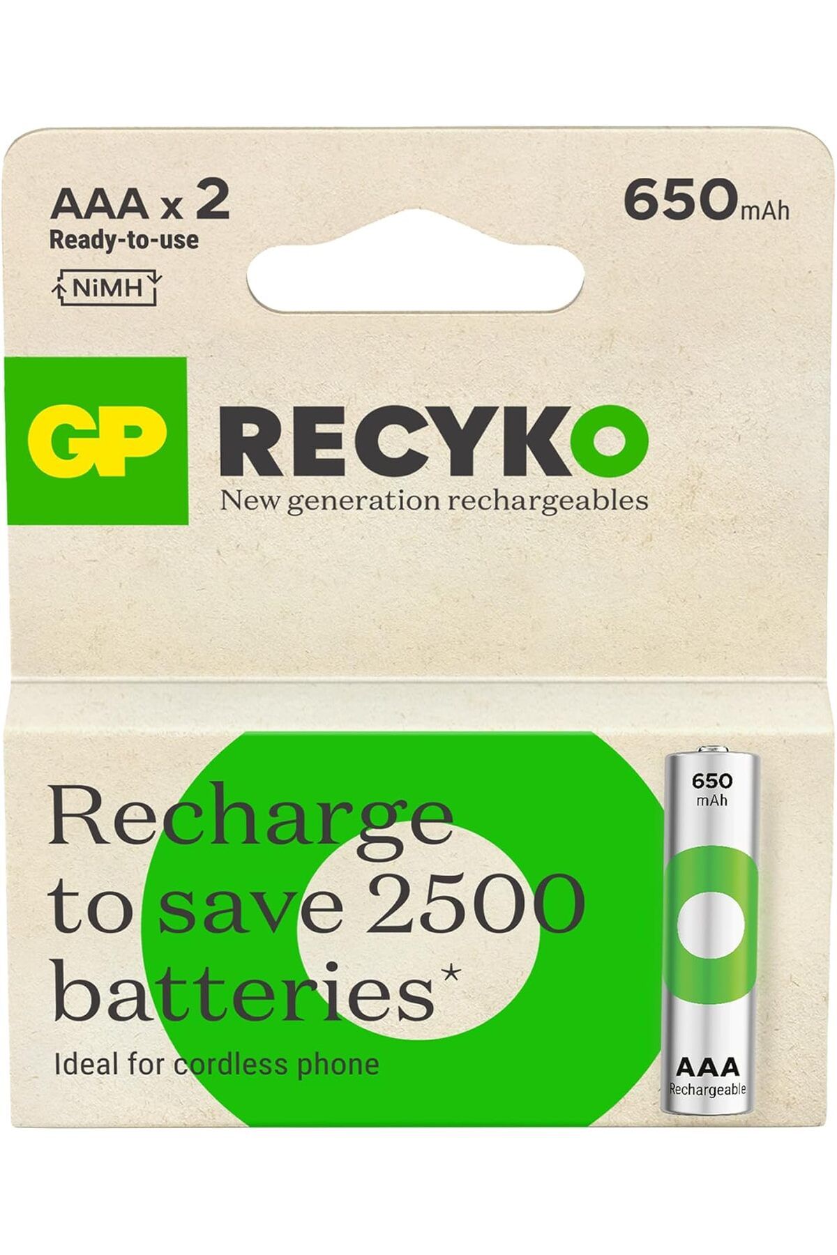 STOREMAX srhtDS Batteries ReCyko 650 AAA İnce Kalem Ni-Mh Şarjlı Pil, 1.2 Volt, 2'li Kart Desing 266450