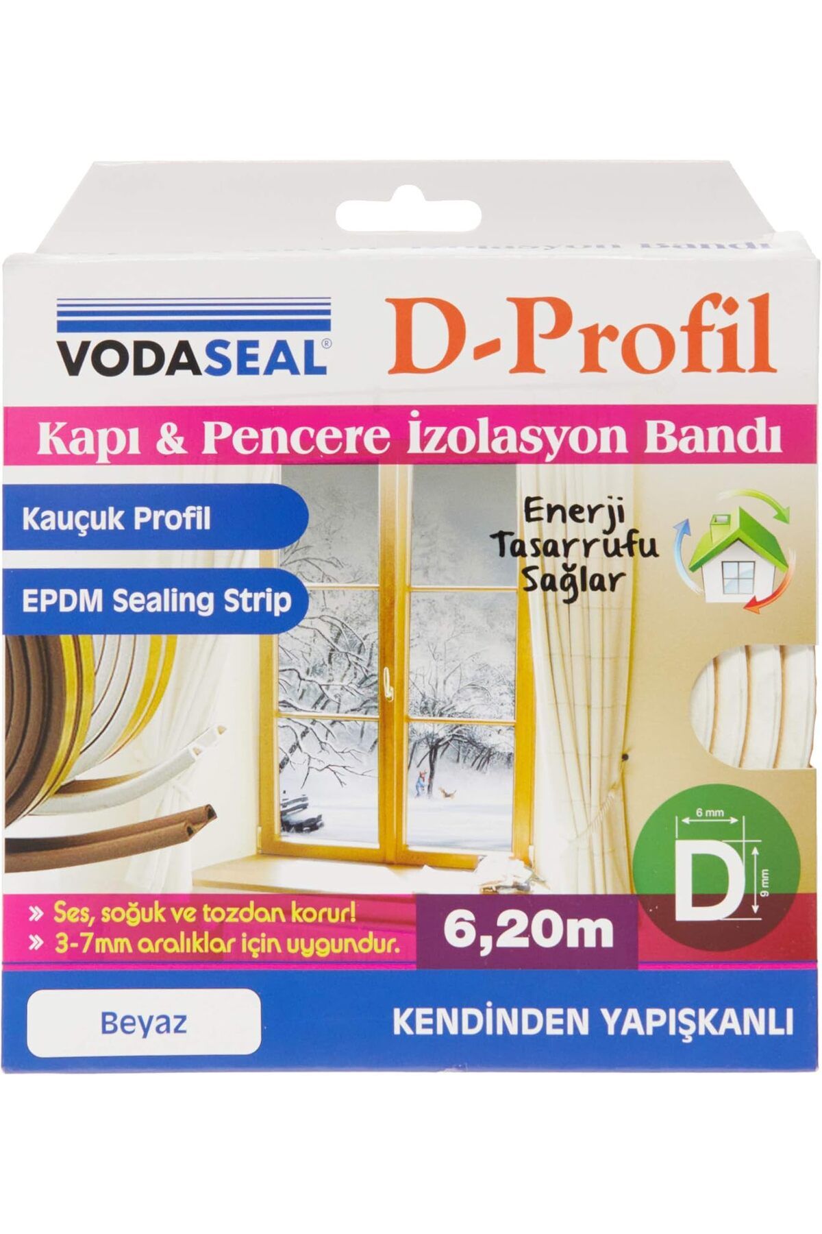 STOREMAX mrttnca 53.01.049 Kapı Pencere İzolasyon Bandı, Kauçuk Profil, Kendinden Yapışkanlı, Beyaz tr
