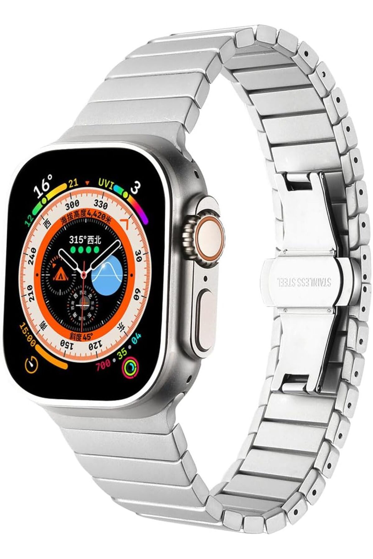 STOREMAX htpshopmx İle Uyumlu Watch Ultra 42/44/49mm Kordon KRD-79 Metal Strap Kayış Gri str http