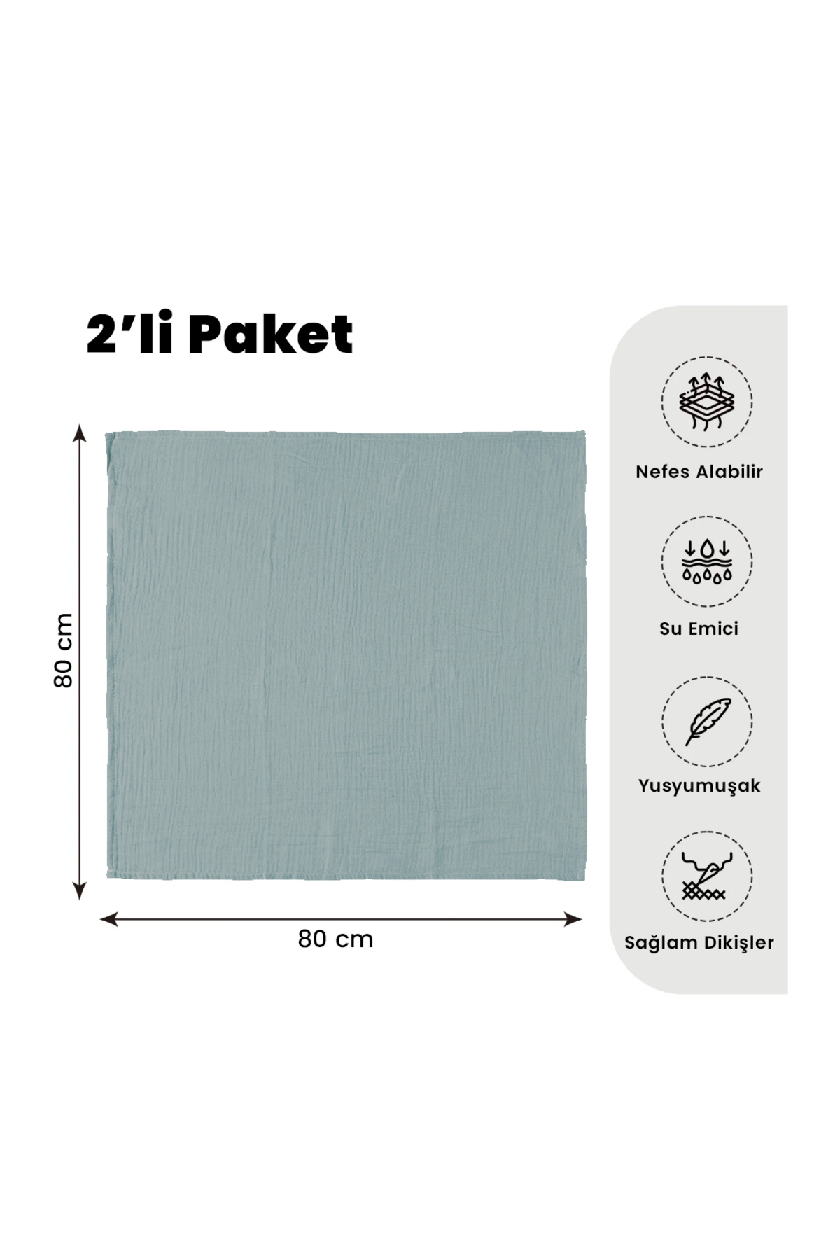 EIFIN Çok Amaçlı Müslin Örtü & Battaniye 2'li Set %100 Pamuk Oeko-teks Sertifikalı 80x80 cm fotoğrafı 4 (önizleme)