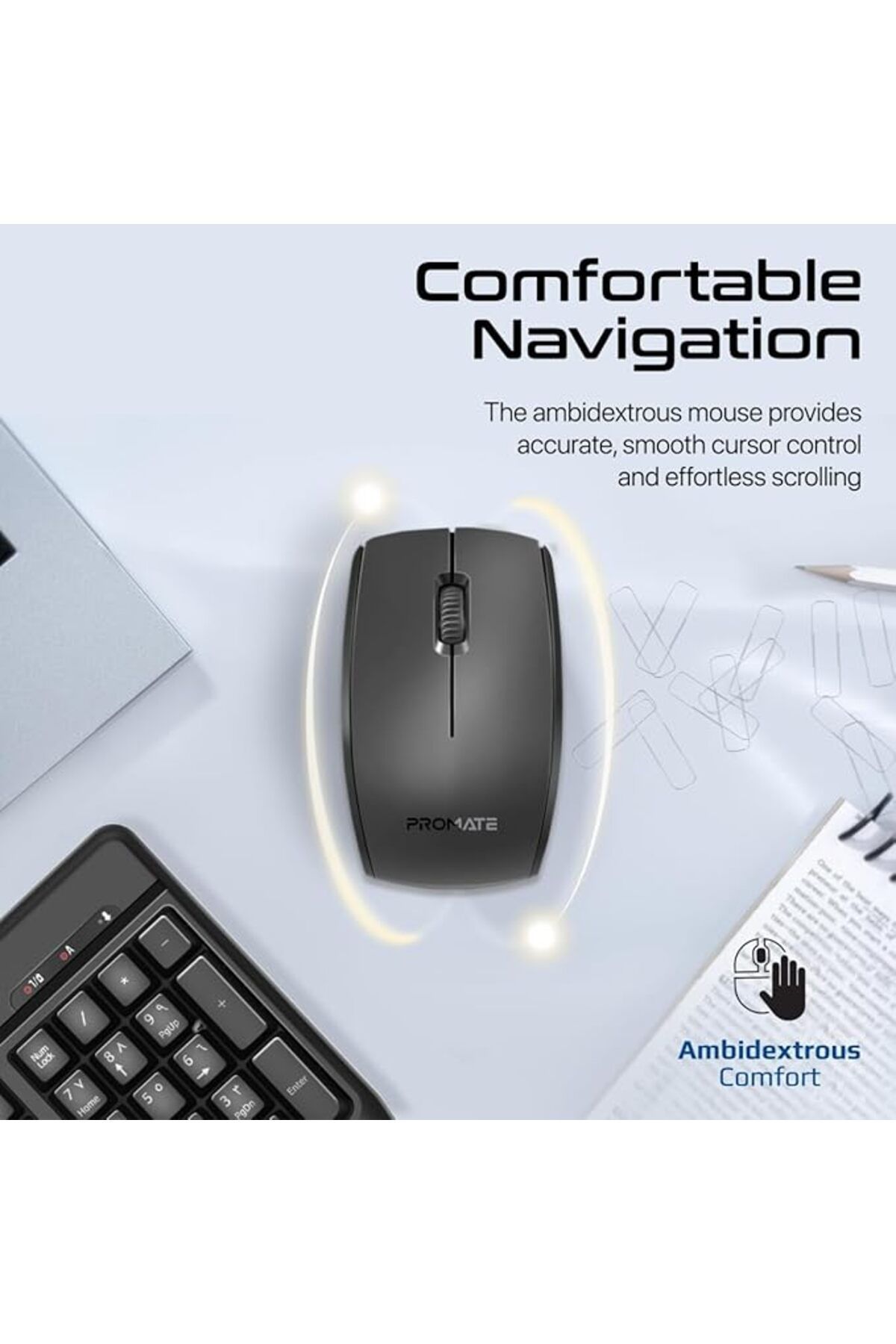 Promate-Wireless Keyboard & Mouse Combo, Ergonomic, 2.4GHz, 1200 DPI, Media Keys for Mac, iMac 6