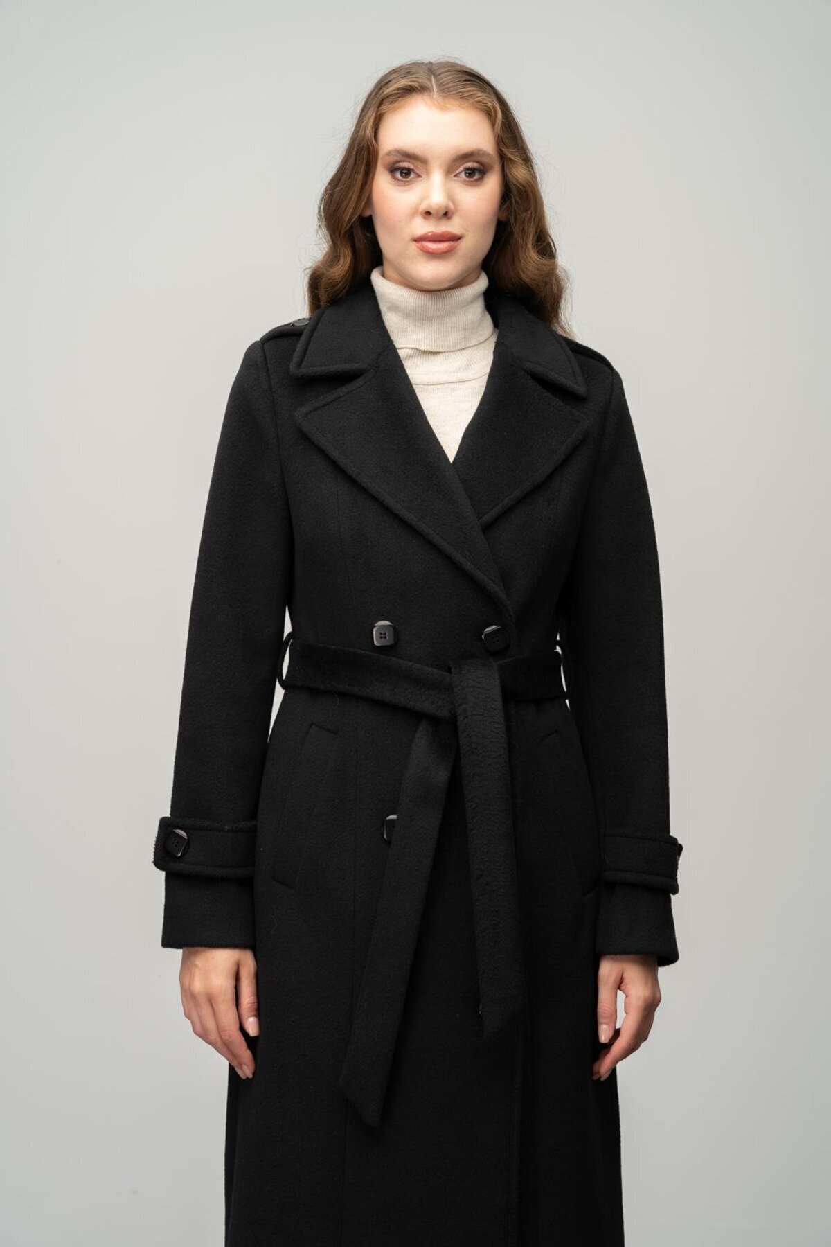 Olcay  Apolet Detaylı Kruvaze Uzun Boy Kaban SİYAH 3056 - Görsel 3