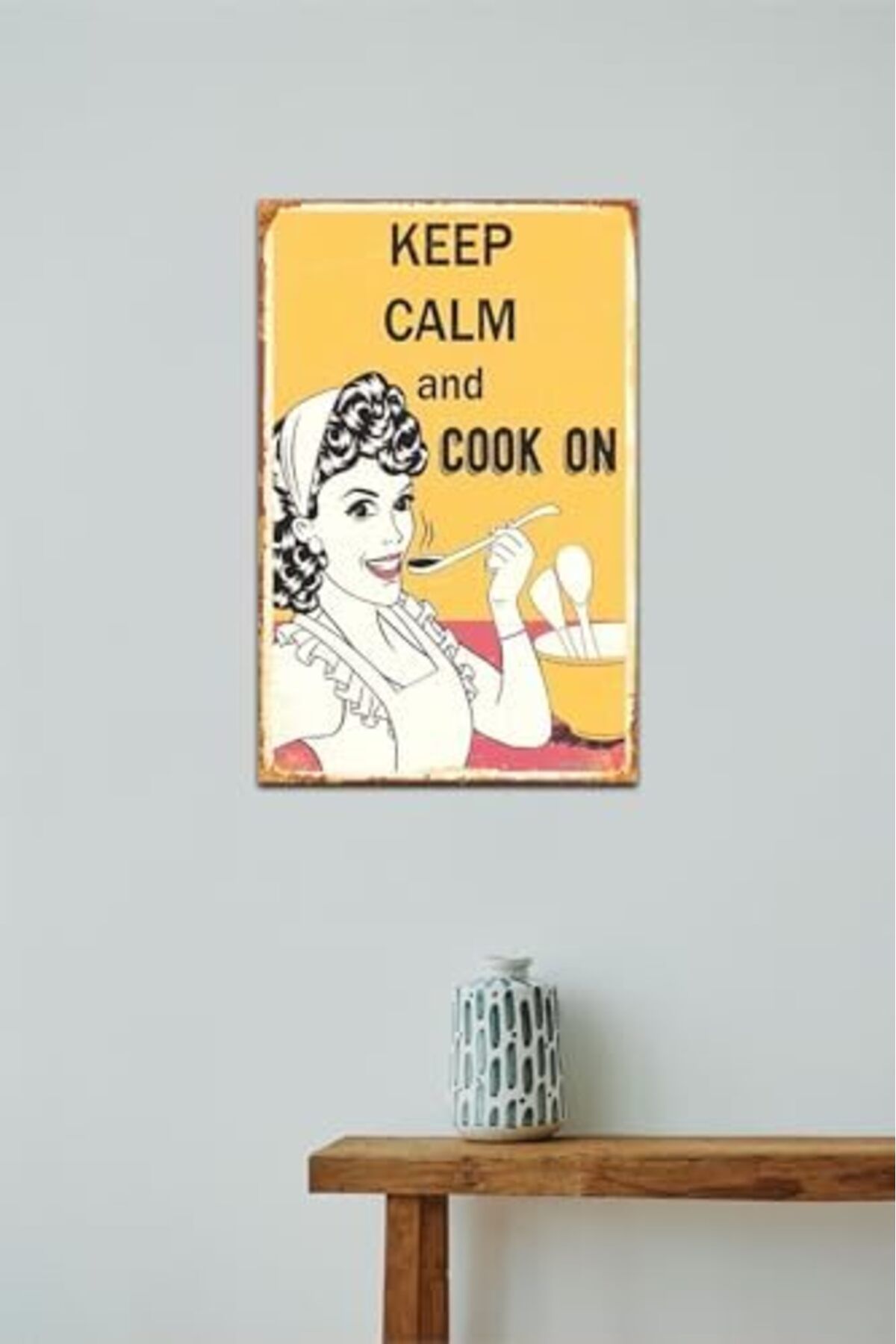 STOREMAX Kuşe Kağıt Duvar Posteri Keep Calm And Cook On Vintage  Tablo