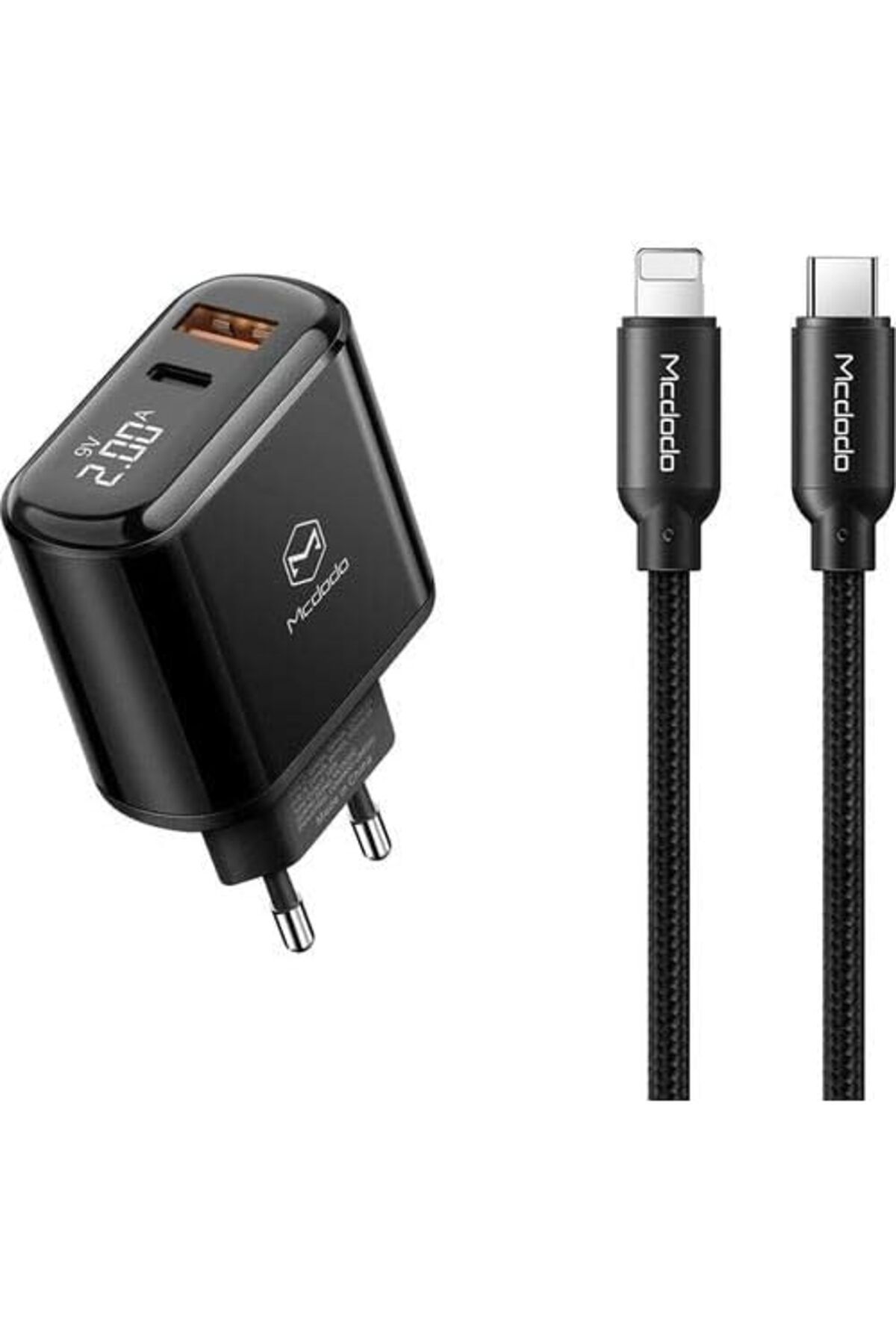 yenibagshop CH-7171 20W PD3.0 Dijital Göstergeli Usb-C iPhone Şarj Kablolu Dual Portlu Hızlı Şarj Cihazı