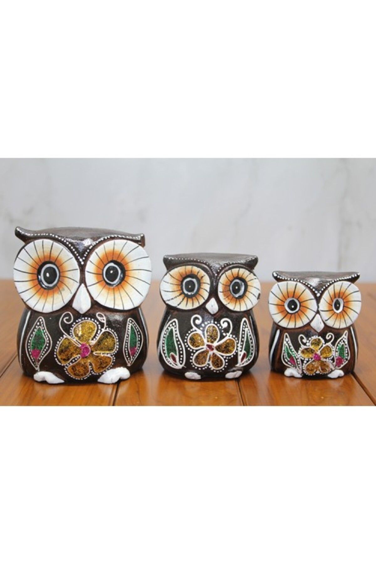 Mu Art Ahşap Ahşap 3'Lü Baykuş Seti Model 1