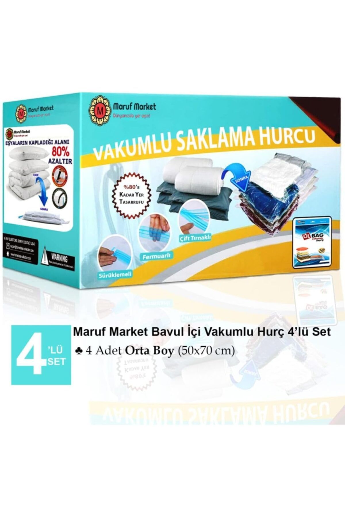 STOREMAX nffashopm Home Marufmarket Vakumlu Saklama Poşet Set 4'lü Bavul Içi - Vakumlu Hurç - Vakumlu Tor