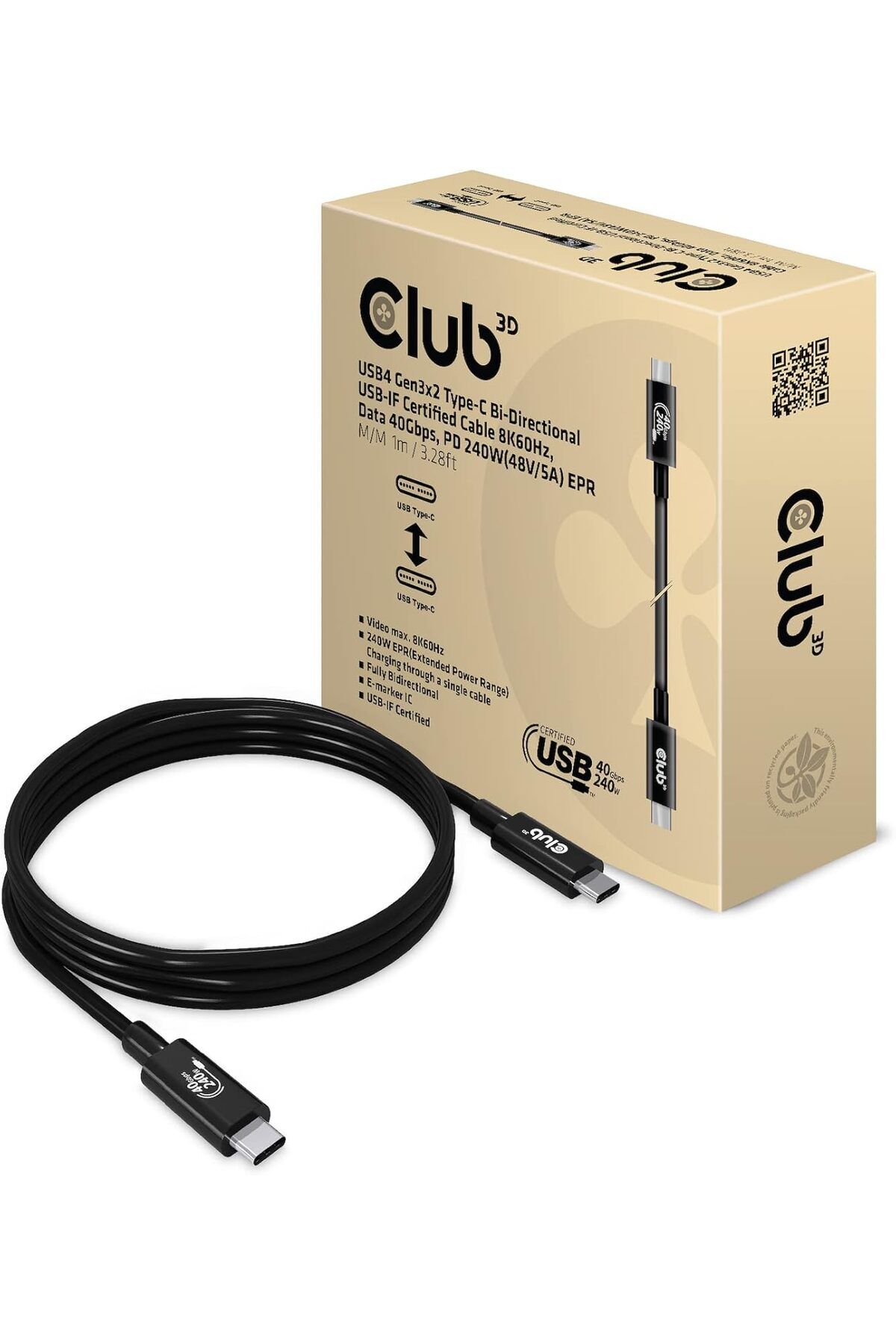 STOREMAX bystoreby 3D USB4 Gen3x2 Tip C Bi-Yönlü USB-IF Sertifikalı Kablo 8K60Hz, Veri 40Gbps, PD 240W EPR