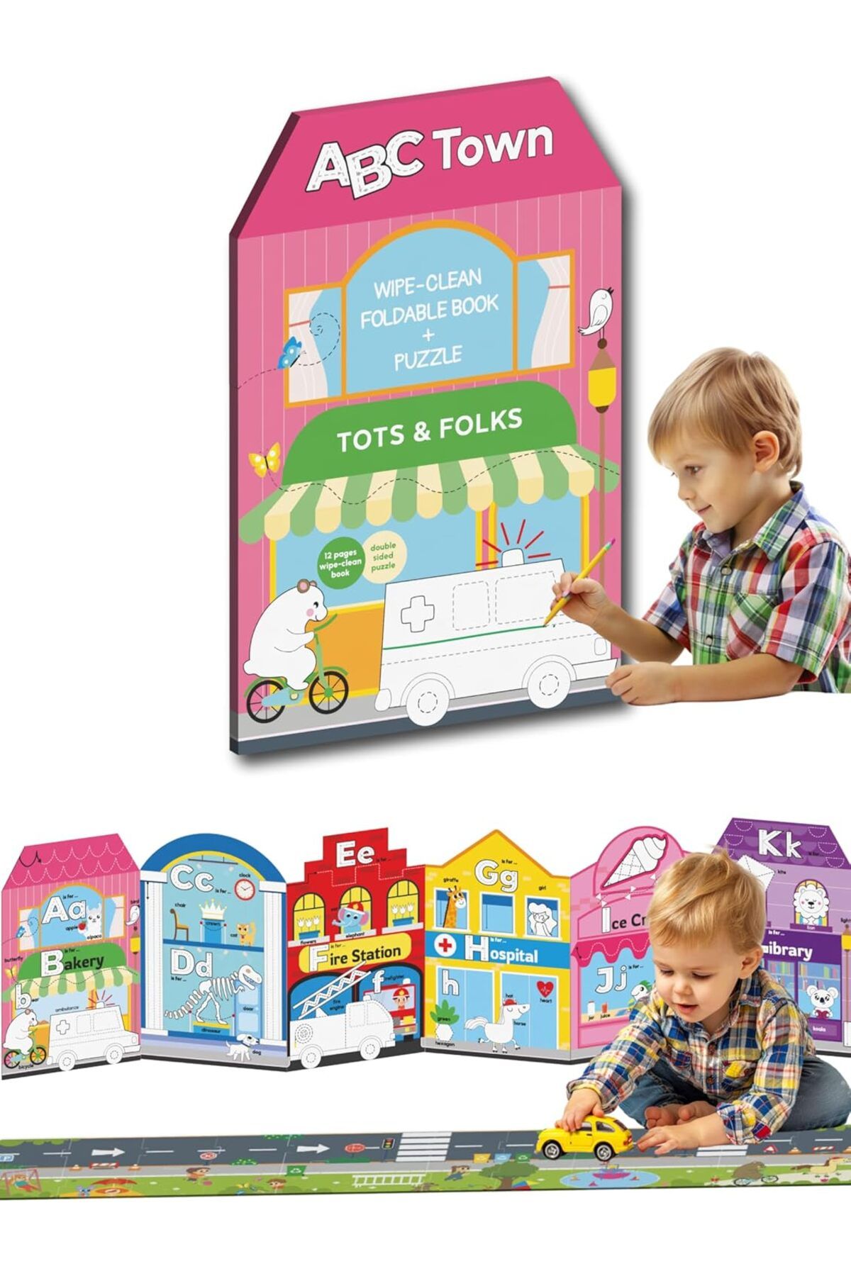 STOREMAX lvnmblya & FOLKS Abc Town Multi Activity Set, Wipe Clean Foldable Book and Puzzle, Yol ve Alfabe Puz