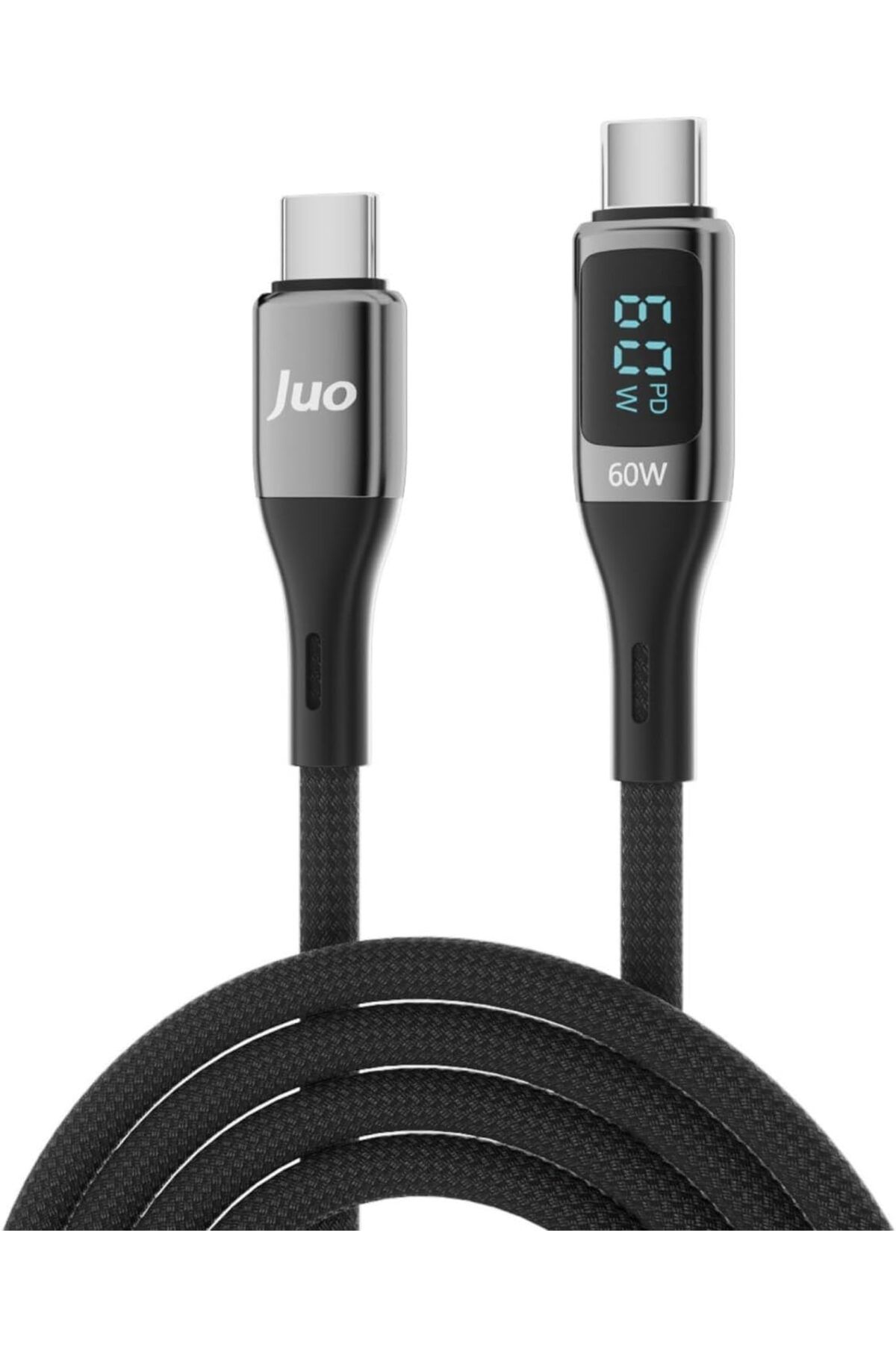 STOREMAX htpshopmx 60W Dijital Led Ekranlı Örgülü USB Type-C to Type-C Hızlı Şarj ve Data Kablosu 1 Me