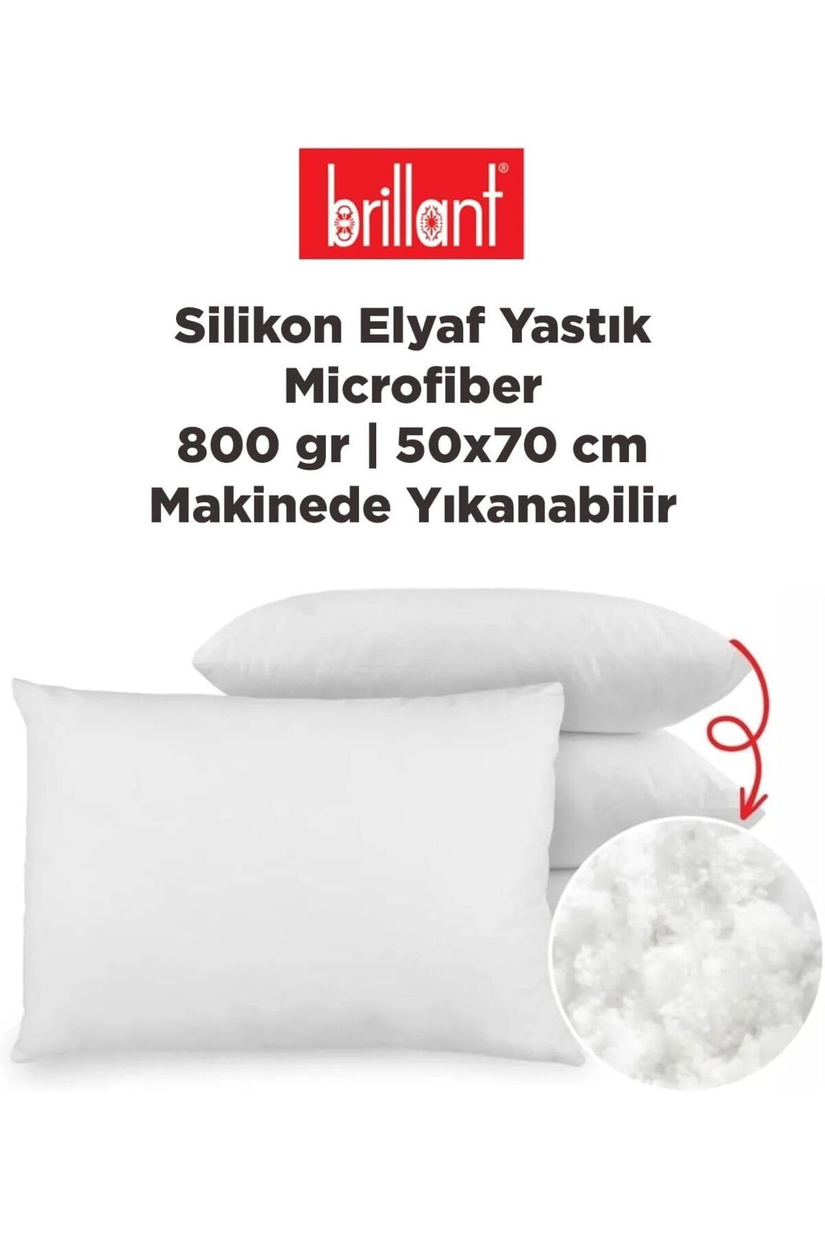 STOREMAX nslmshop Microfiber Silikon Elyaf Yastık 800 gr | 50x70 | Makinede Yıkanabilir Silikon Yastık Lif