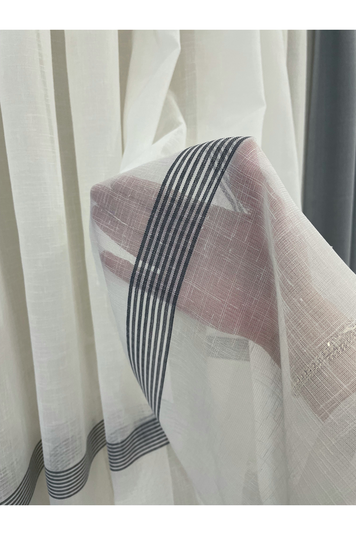 Brillant-Linen Look Banded 1/3 Sik Pleat - Ecru/Grey Color Tulle Curtain 7