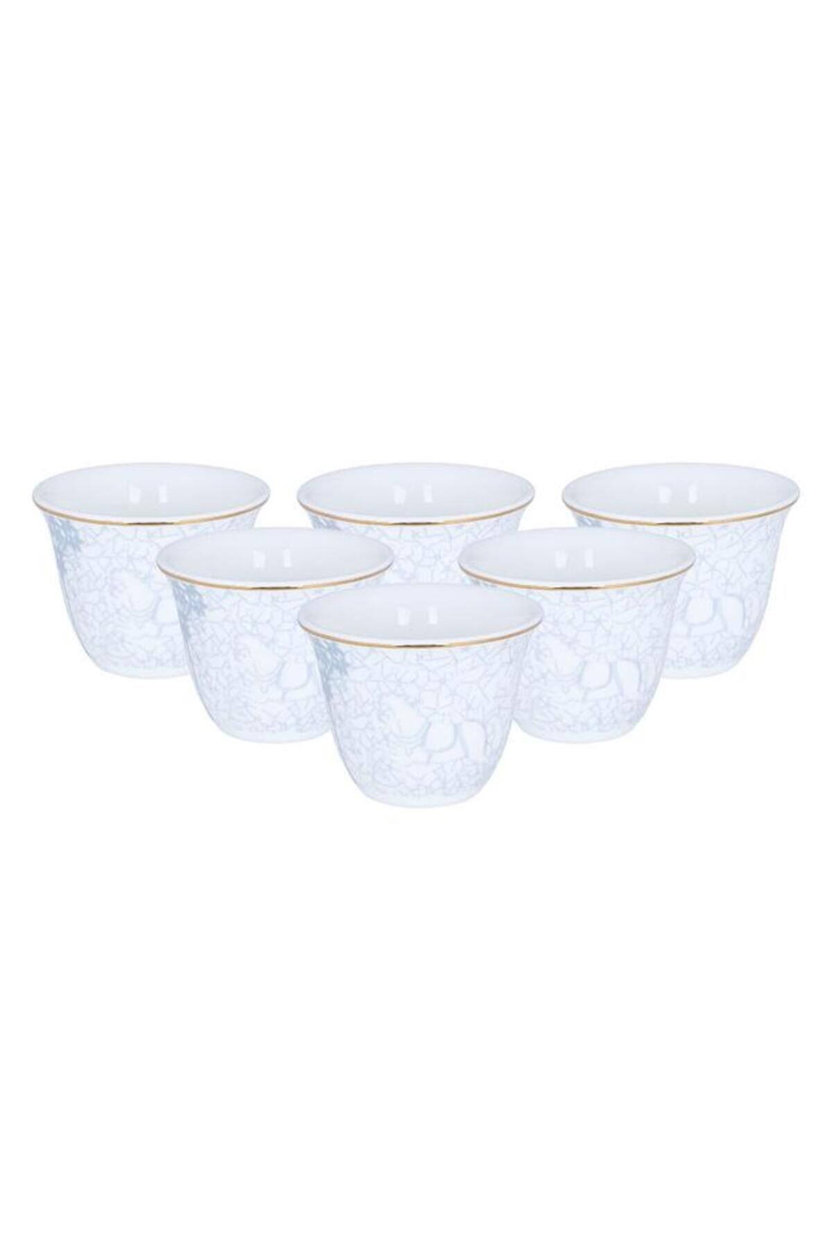 ALSAIF-Arabic Coffee Cups Set 12 Pieces 90 Ml Horse Pattern White/Grey 2