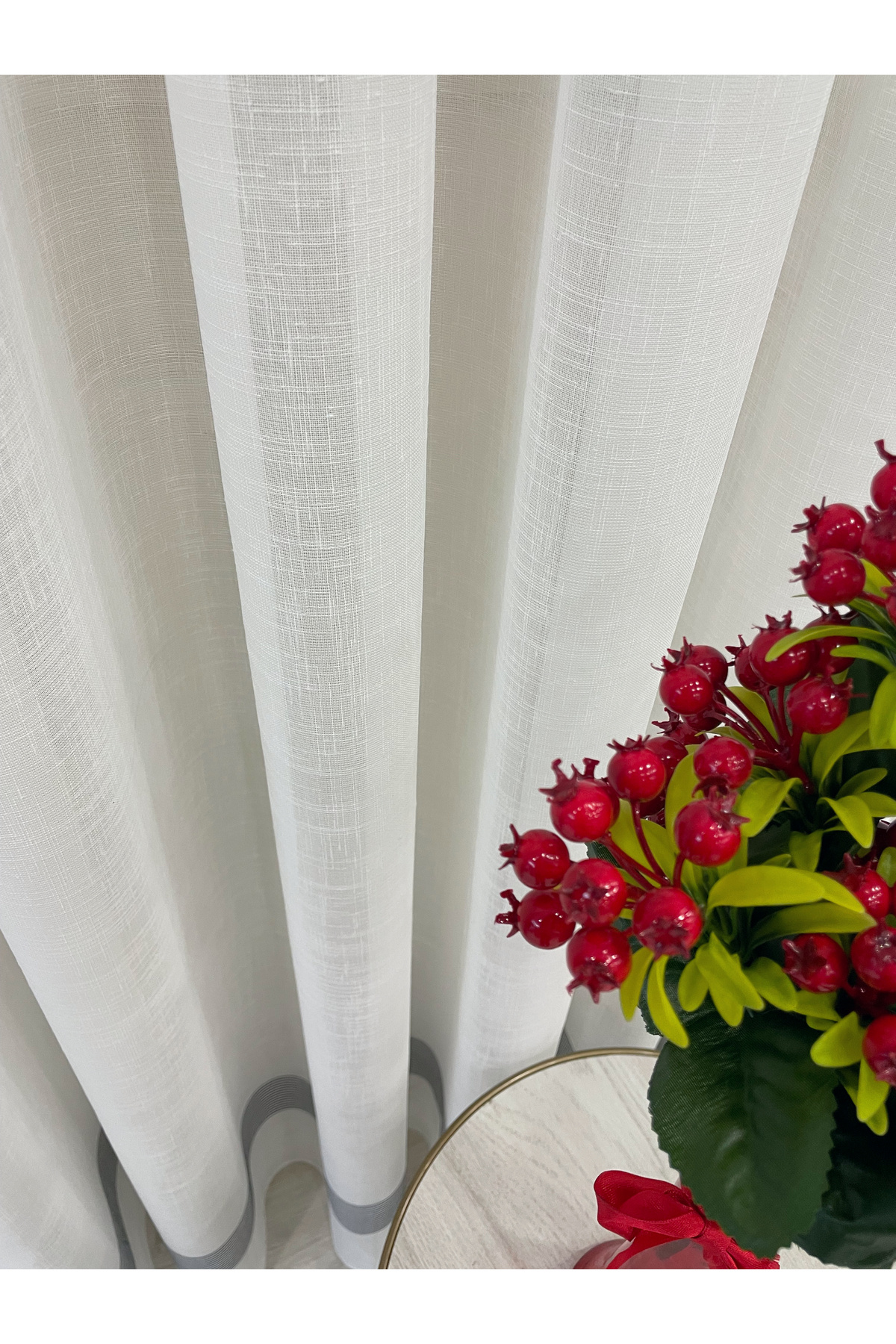 Brillant-Linen Look Banded 1/3 Sik Pleat - Ecru/Grey Color Tulle Curtain 2