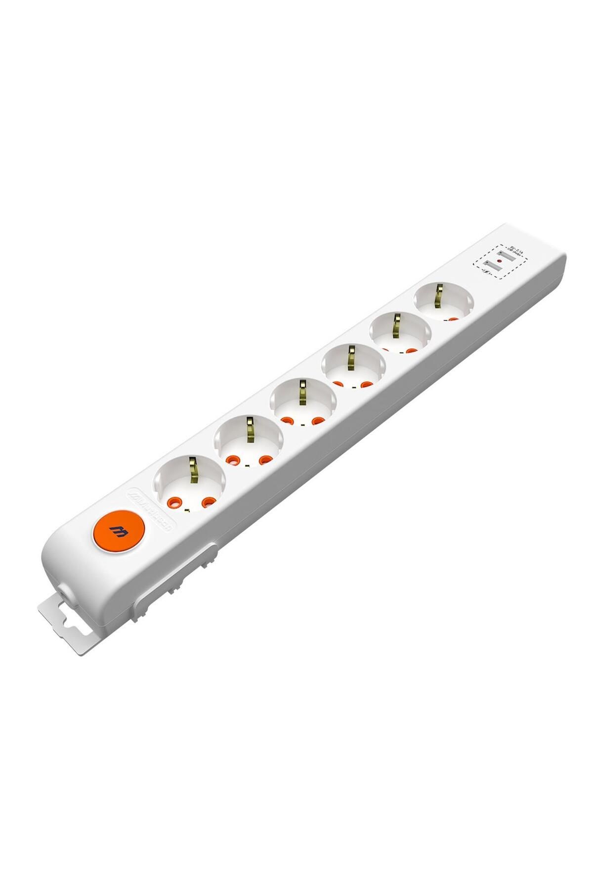 Mutlusan-Rı-Tech 6-Piece Grounded Group Socket with Switch and Terminal Block - 2Usb (001 175 650001   00 00) 1