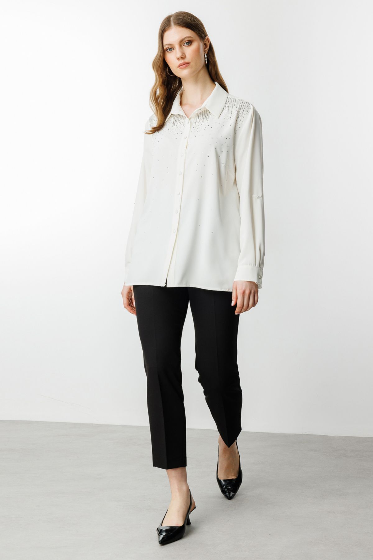 Ekol-Chiffon Blouse with Stone Front 3