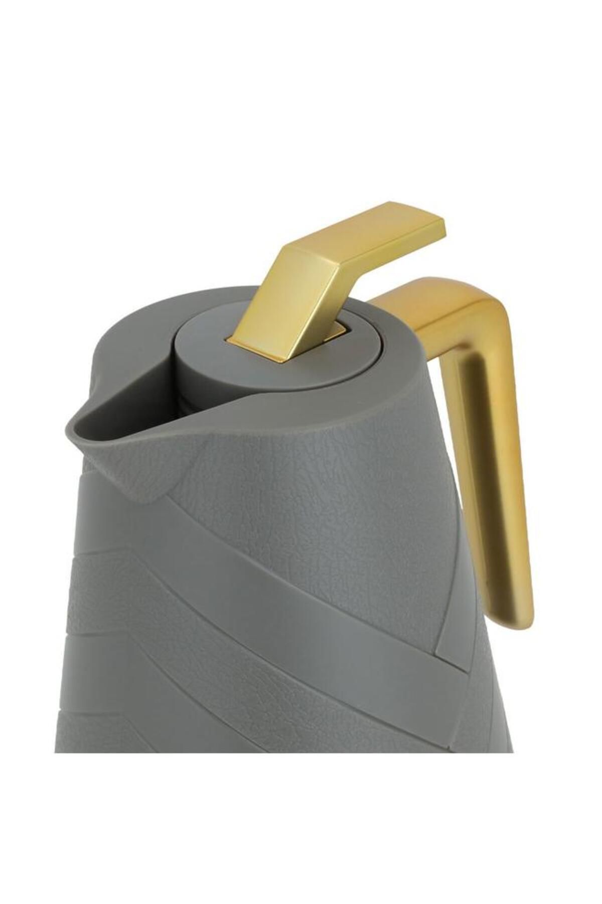 ALSAIF-Plastic Thermos 1 Liter With Gold Dark Gray Handle 4
