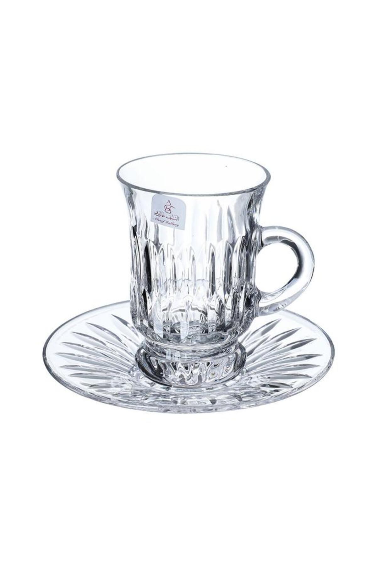 ALSAIF-Bialat Crystal Cups And Saucer Serving Set 18 Pieces Transparent 2