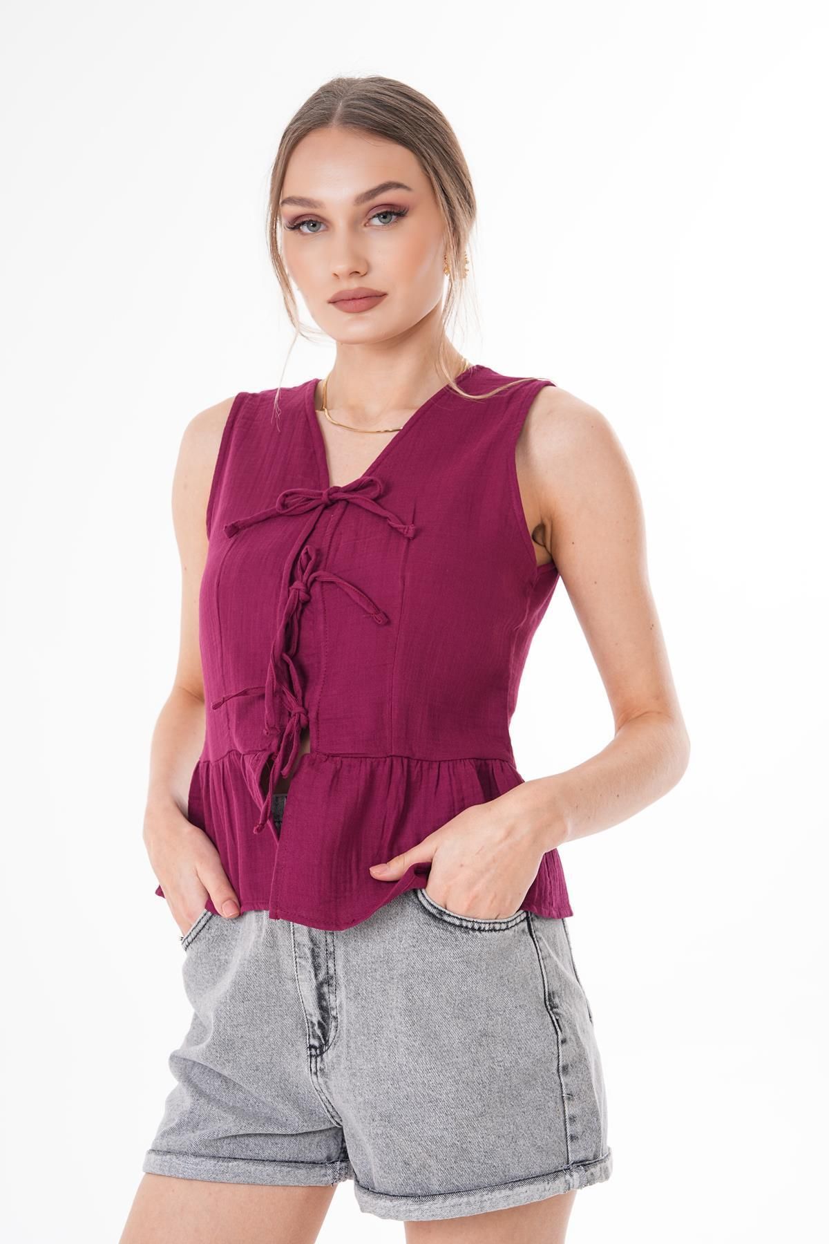 ŞİMAL-Women's Muslin Blouse with Lace Detail 250133 3