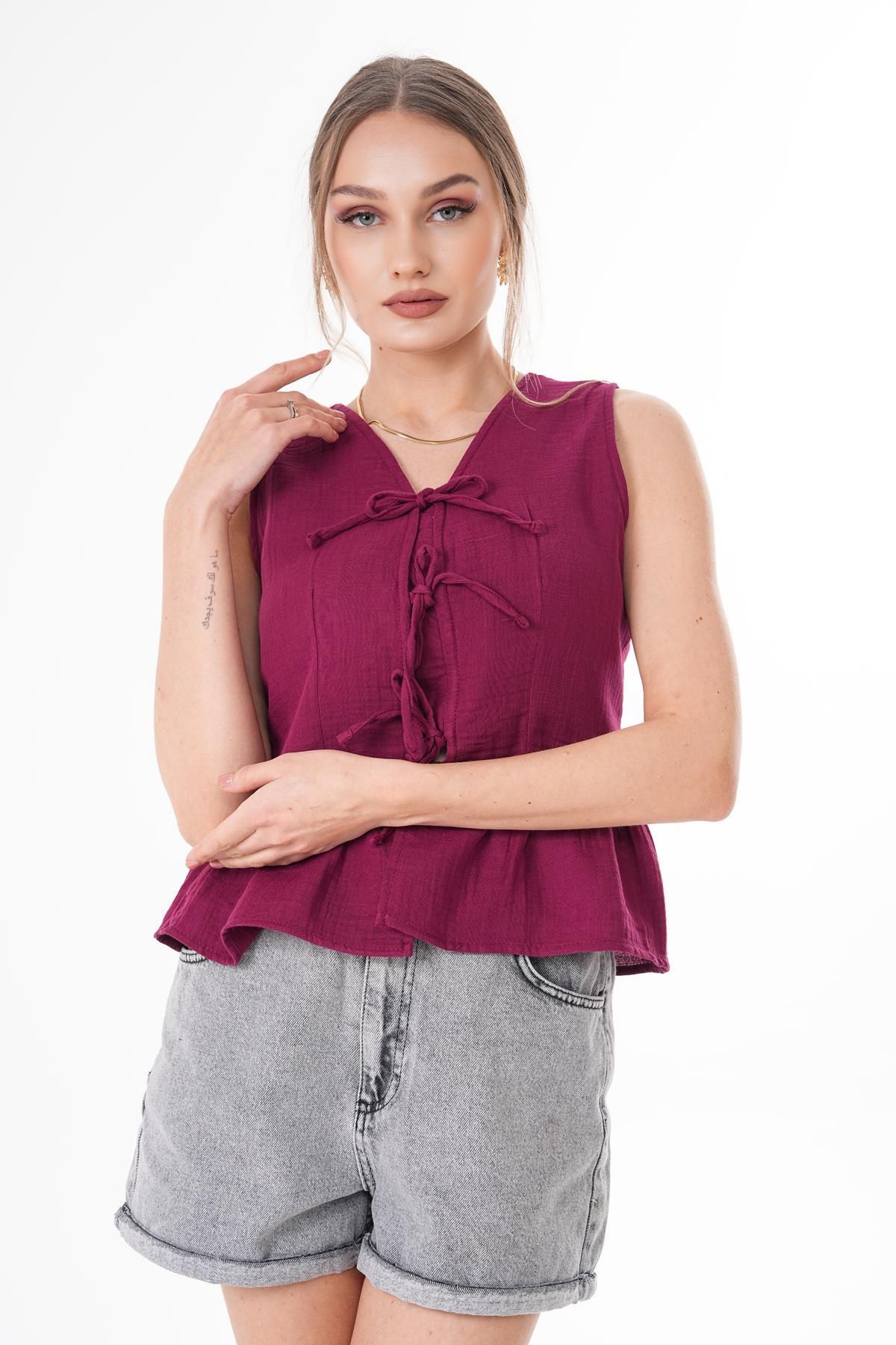 ŞİMAL-Women's Muslin Blouse with Lace Detail 250133 4