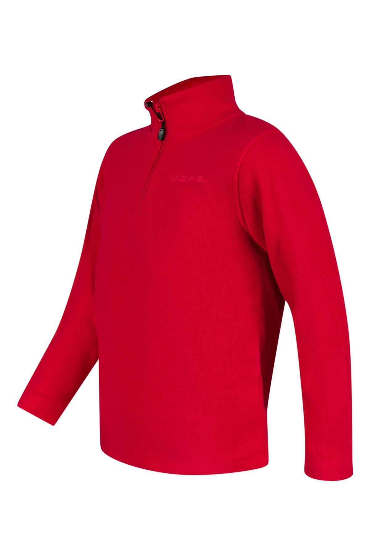 2AS-Clara Red Children's Fleece Sweatshirt - Thin Design with Half Zip 2