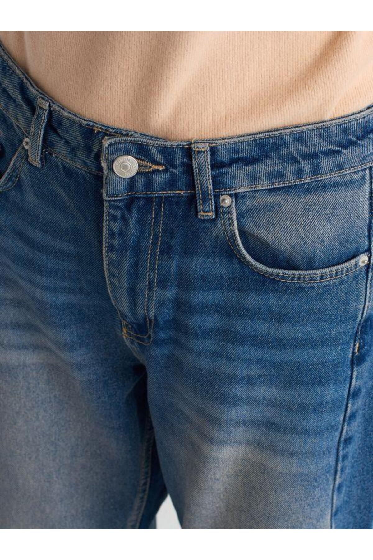 Dilvin-71729 Pantaloni de jeans cu balon cu cusături albastre 2