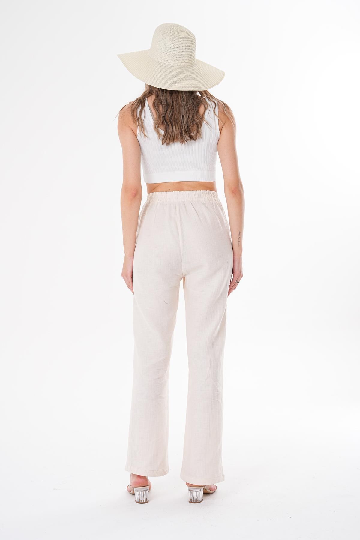 ŞİMAL-Women's Wide Leg Muslin Trousers 250130   - 5