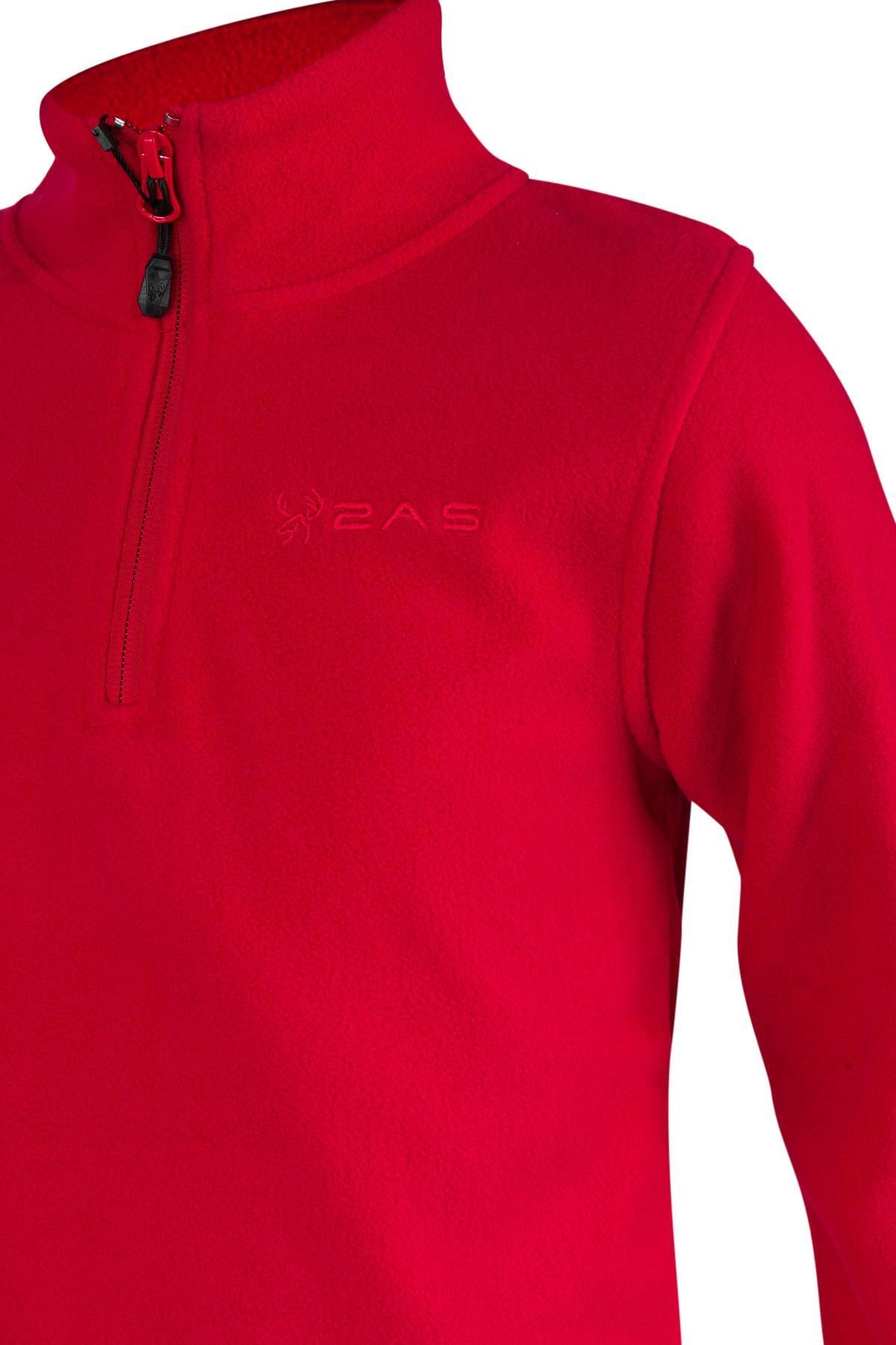 2AS-Clara Red Children's Fleece Sweatshirt - Thin Design with Half Zip 3