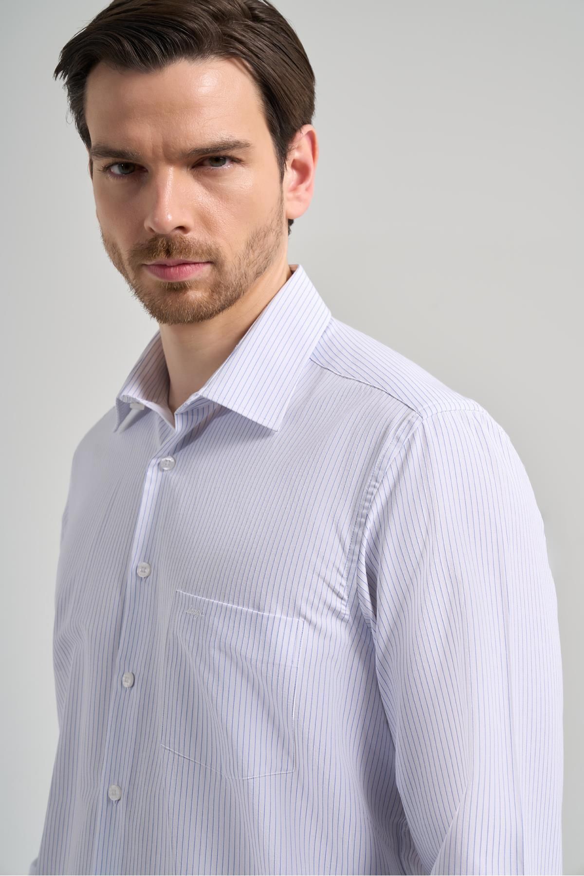 İmza-Cotton Classic Comfort Fit Shirt - Long Sleeve, Stripe Pattern, Cloth Feet, Hard Neck, Pocket 1004250172 4