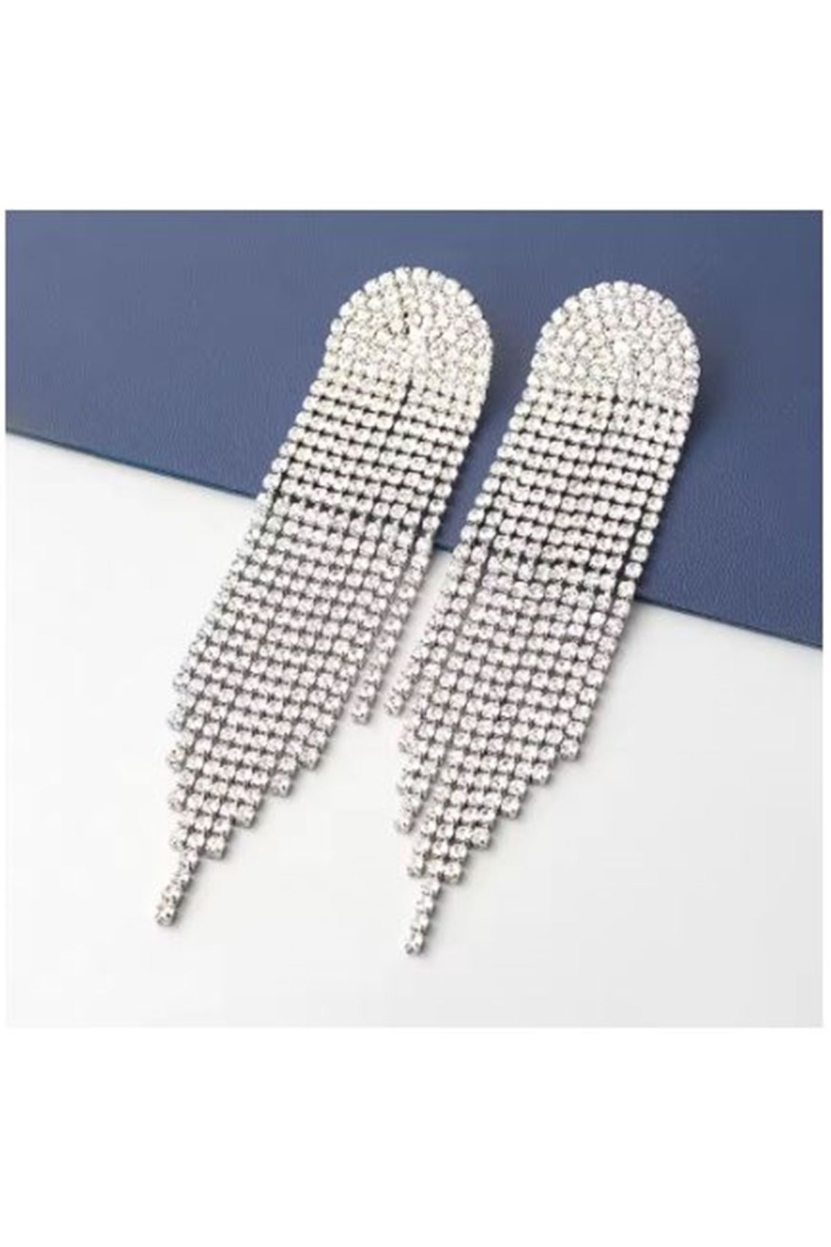 mos&more-White Stone Dangle Long Women's Evening Dress Earrings, Tassel Earrings 2