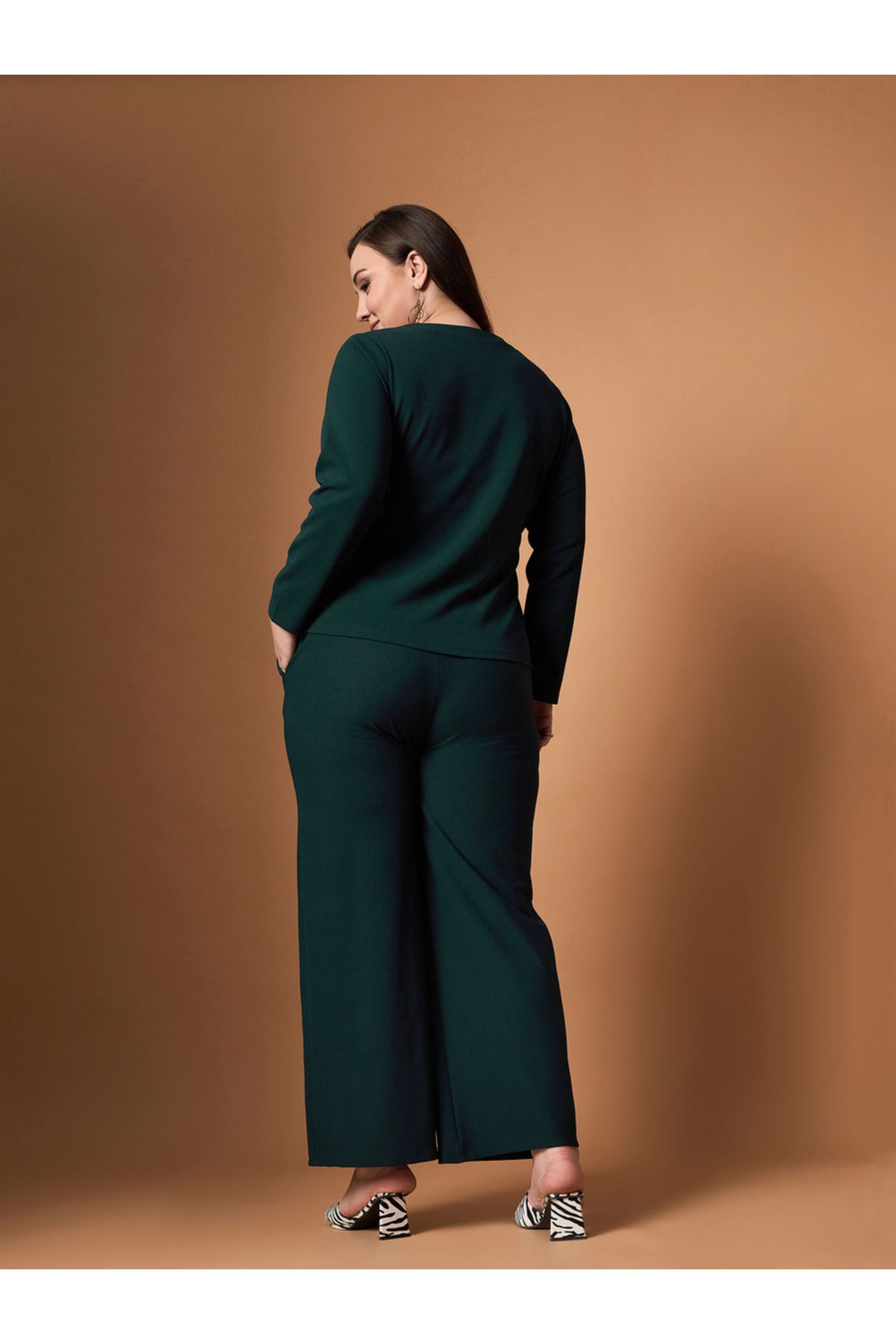 Sassafras By Styli-Plus Size Solid Front Button Top and Straight Pants Set 6