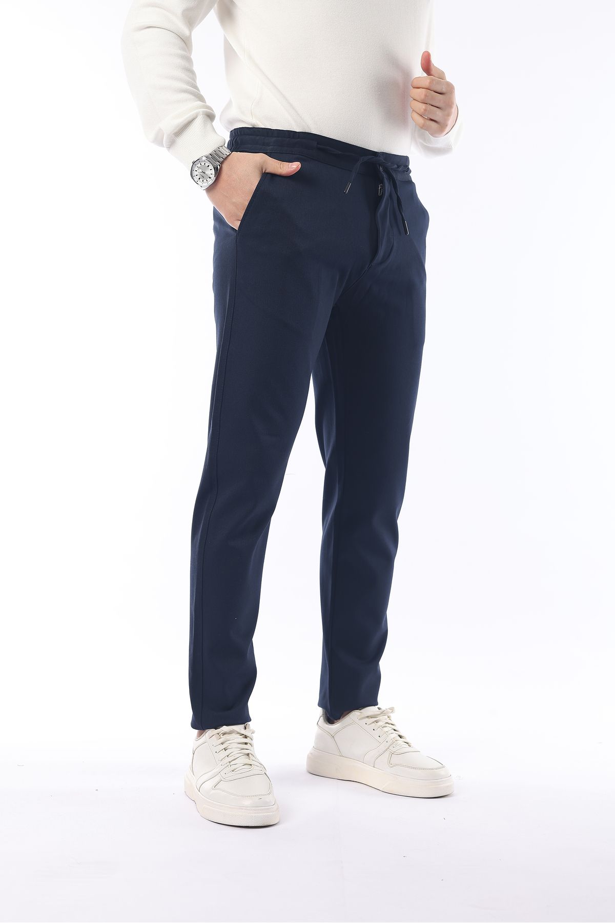 İDS COLLECTİON-Slimfit Jogger Сезонен тъмносин комфортен панталон от ликра 4