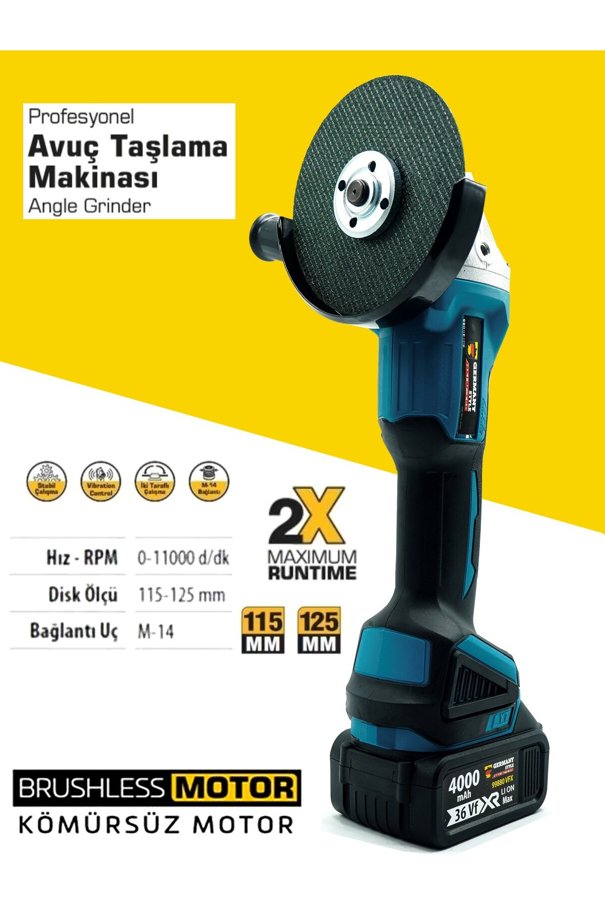 Germany Style Kömürsüz Akülü Şarjlı 5li Set Kırıcı Delici-Taşlama