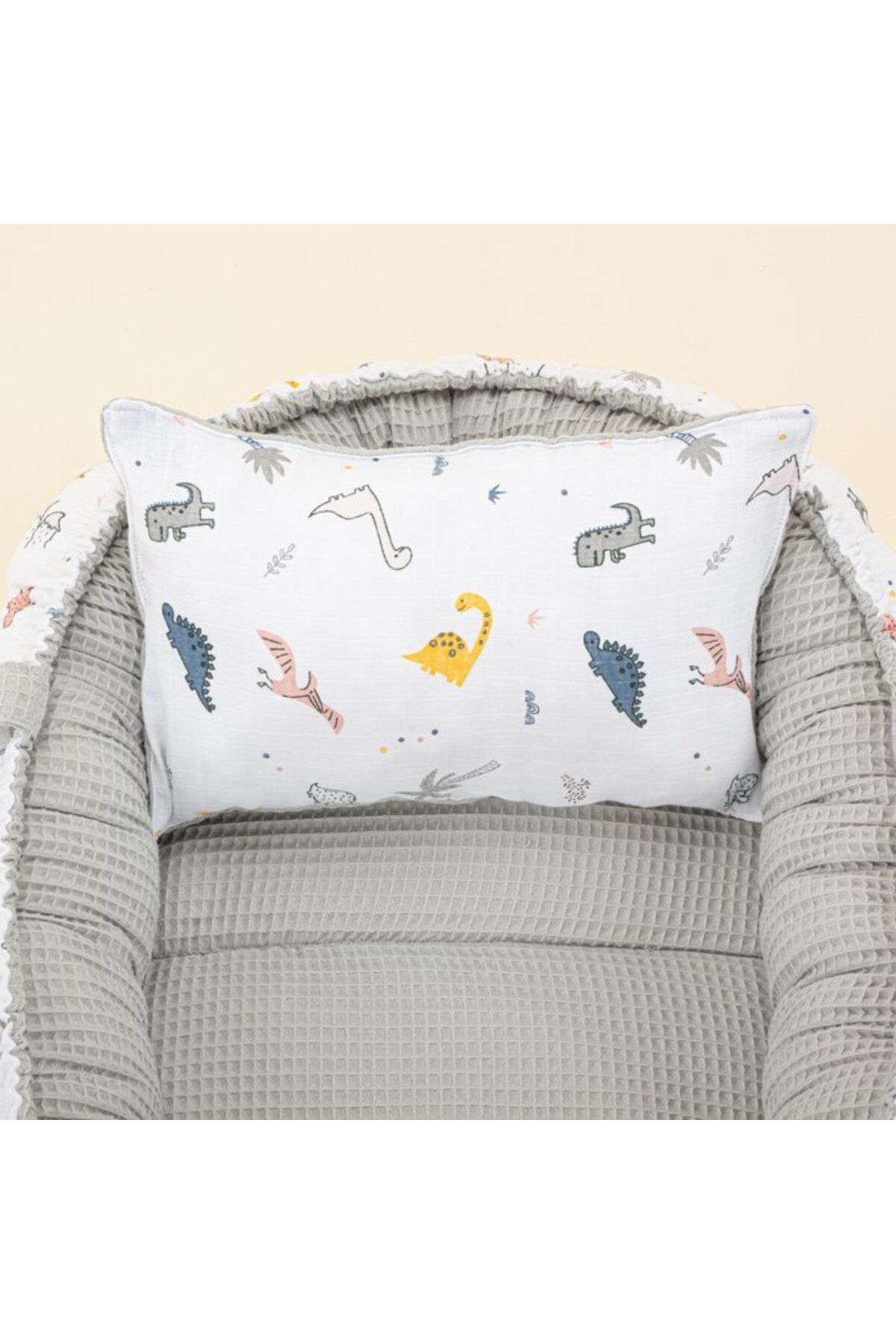 Yunikobaby-Double Sided Gray Honeycomb Dinosaur Babynest and Pillow 4