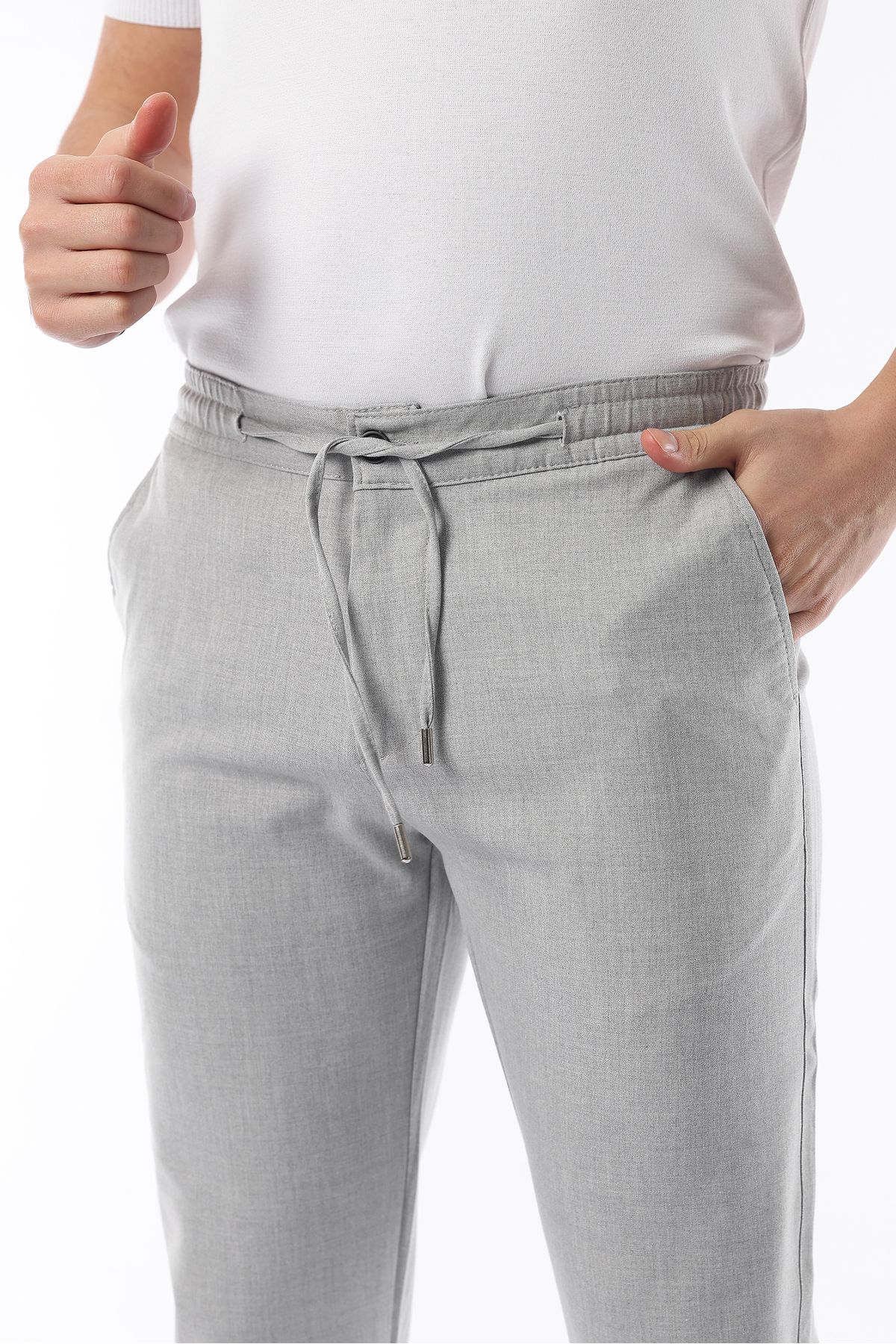 İDS COLLECTİON-Pantaloni pentru bărbați, gri deschis, cu tăietură jogger, cu talie elastică, din țesătură flexibilă Lycra Silimfit 2