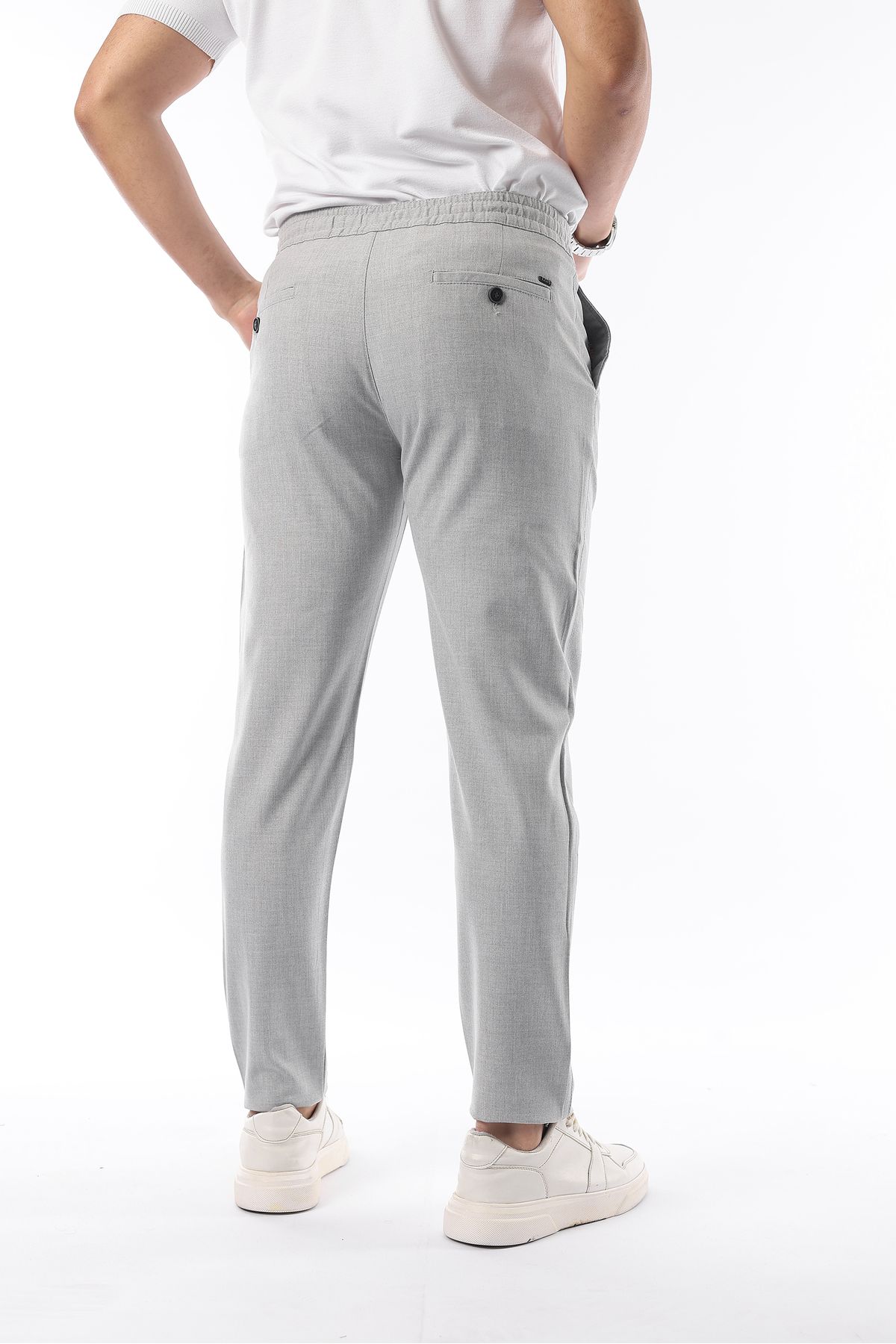 İDS COLLECTİON-Pantaloni pentru bărbați, gri deschis, cu tăietură jogger, cu talie elastică, din țesătură flexibilă Lycra Silimfit 5