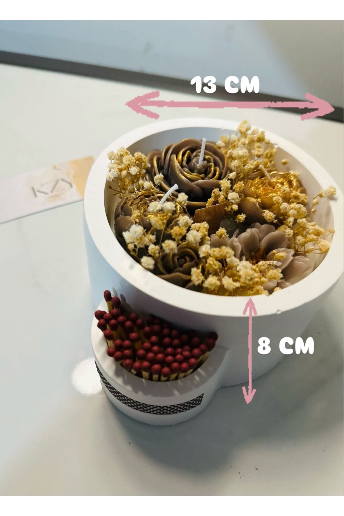 kzygroup Oval tabak çiçek bahçesi kibrit detaylı mum ve mumluk fotoğrafı 3 (önizleme)