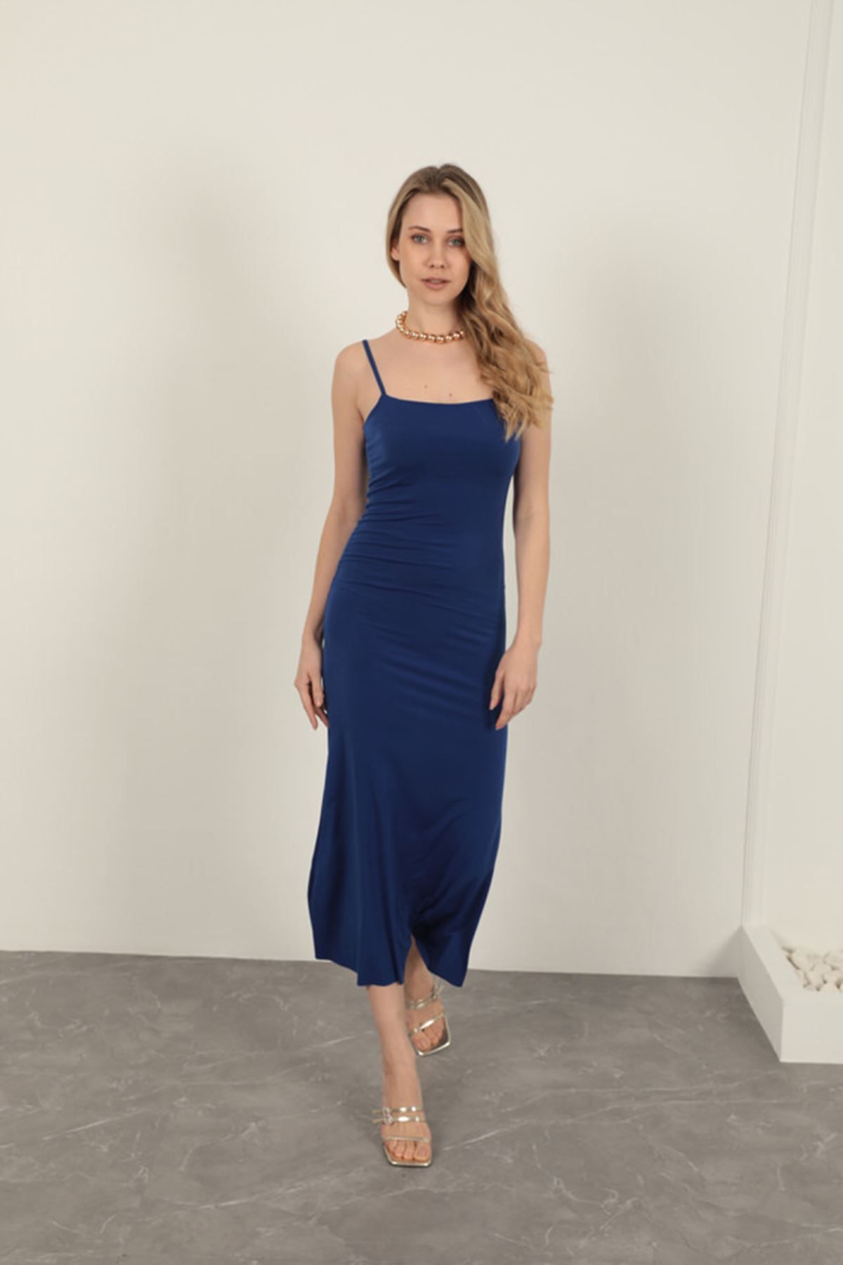 blueb Sandy Kumaş İp Askılı Basic Elbise-Saks