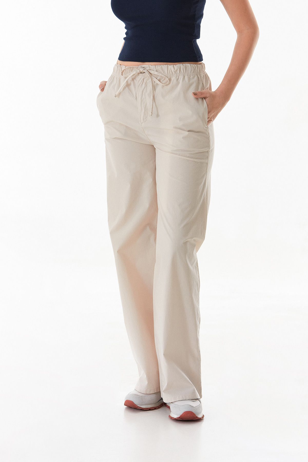 Fulla Moda-Parachü Fabric Trousers with Elastic Waist 2