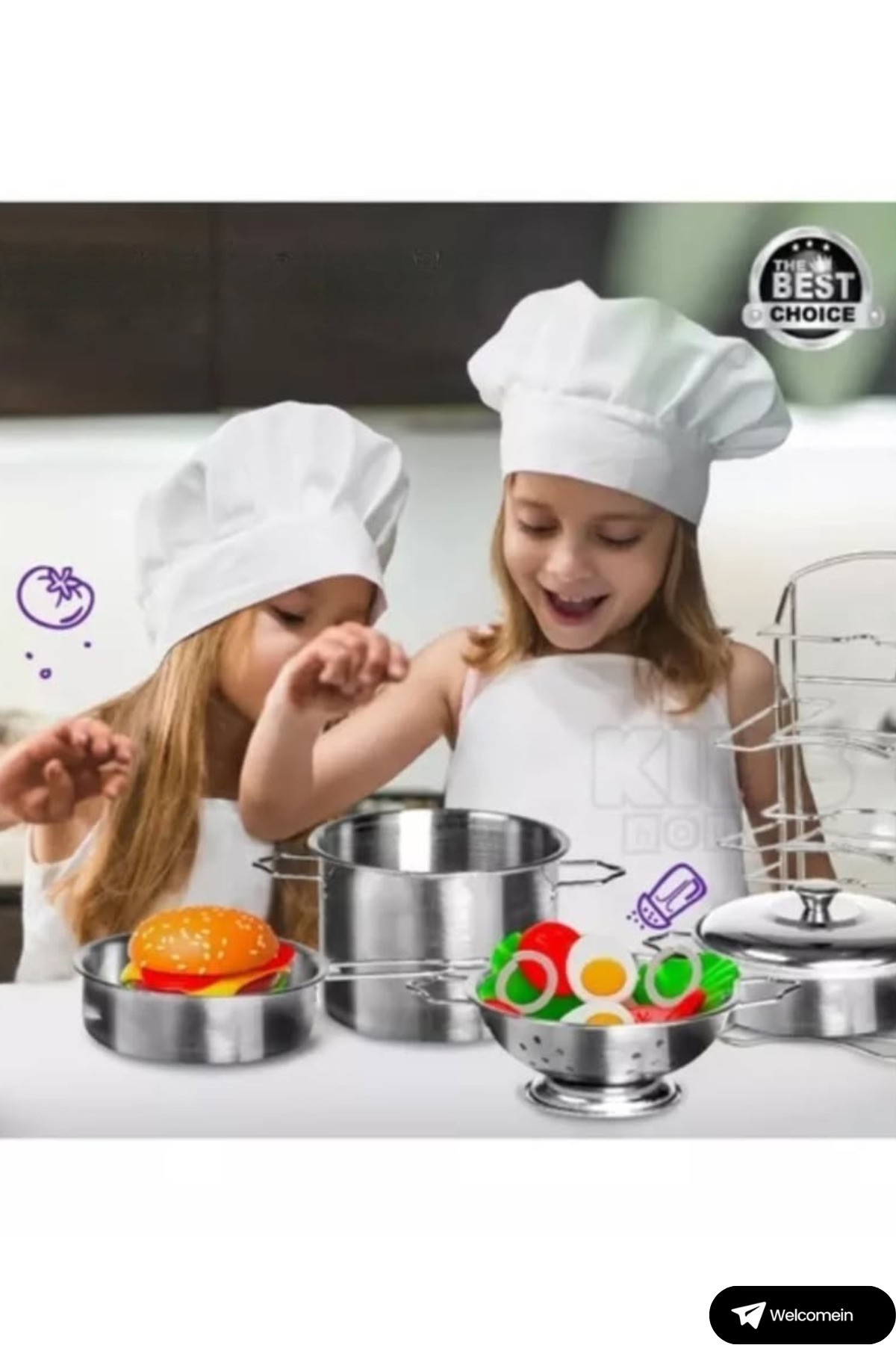 welcomein-7 Piece with Shelf Steel Pot Pan Set Enamel for Girls Activity Kitchen Profession Set 6