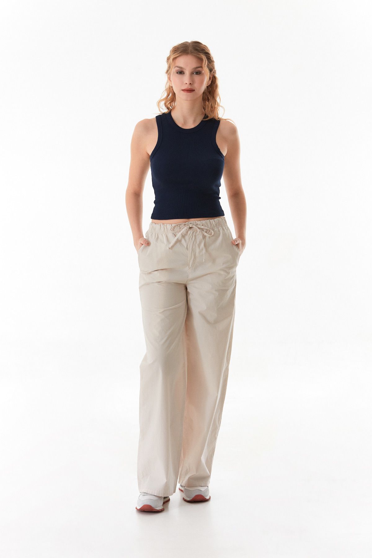 Fulla Moda-Parachü Fabric Trousers with Elastic Waist 1