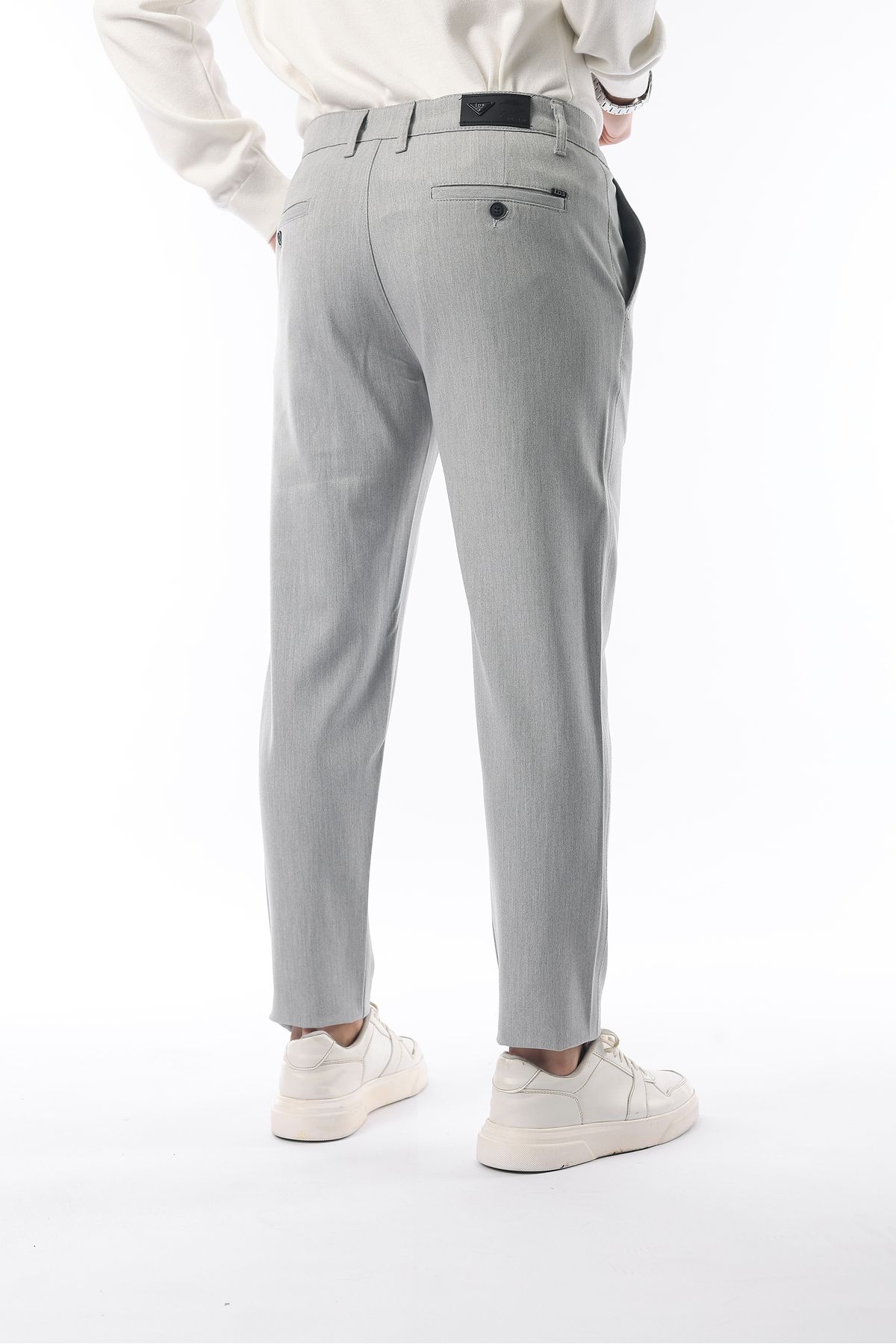 İDS COLLECTİON-Pantaloni sezonieri din țesătură lycra slim fit gri deschis 5