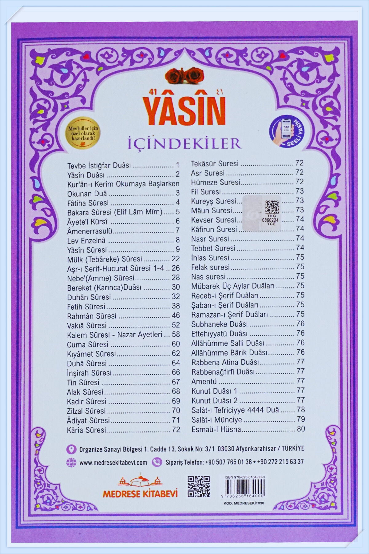 Medrese Kitab Evi Yasin Kitabı Cüzü Orta Boy 5 Li Mor 80 Sayfa Telefonda Sesli Dinleme Doğum Cenaze Mevlüt Hediyeliği fotoğrafı 3 (önizleme)