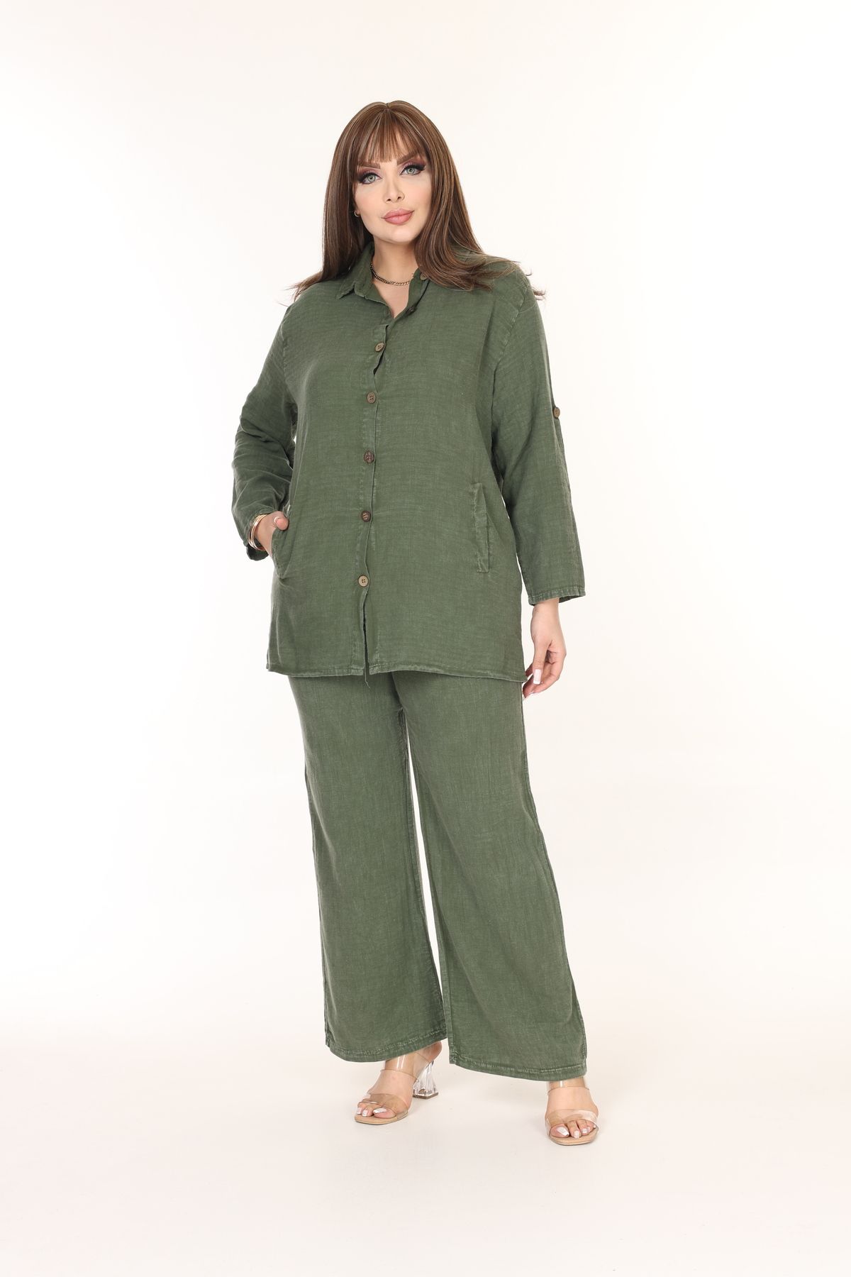 MJORA-100% Cotton Linen Fabric Star Embroidered Shirt&Pants Set 7