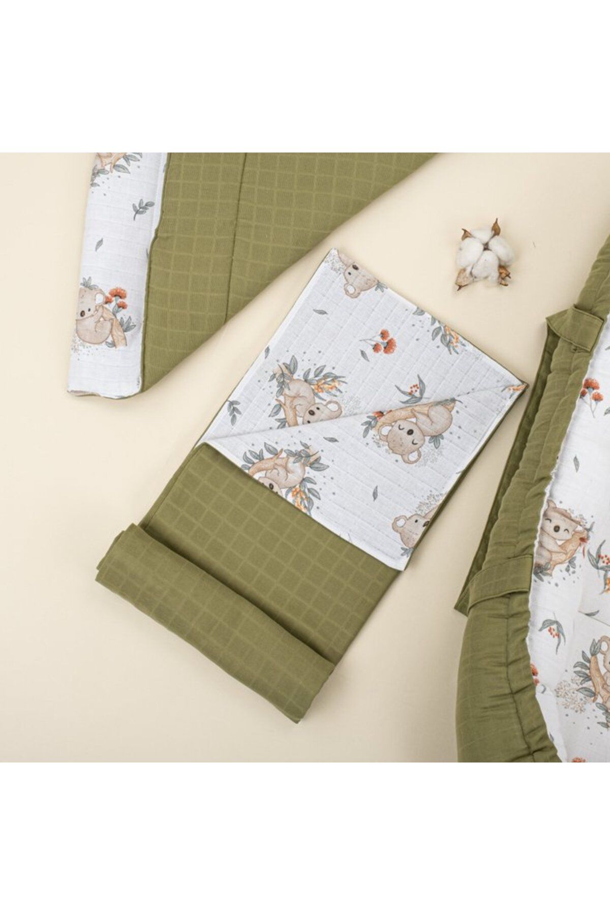 Yunikobaby-18 Pieces Full Set - Double Sided - Dark Pistachio Green Muslin Koala 3